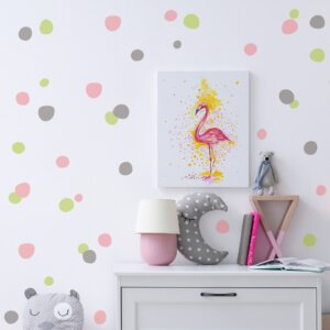 Adesivo de Parede Bolinhas Infantil Pintinhas Rosa Cinza e Verde