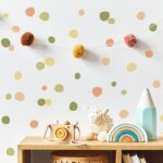 Adesivo De Parede Bolinhas Irregulares Nude Pêssego Verde 2m²