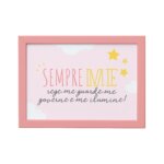 Quadro Frase Anjo da Guarda Infantil Rosa Moldura Rosa 22x32