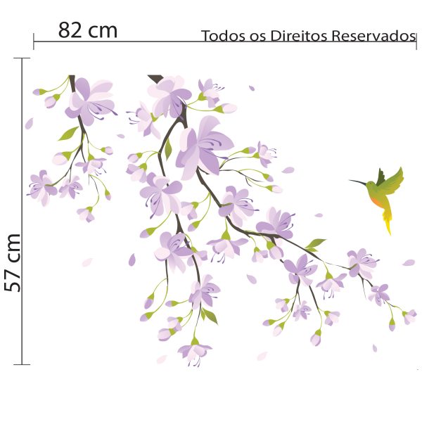 Adesivo de parede galhos floral beija flor lilas 2_Dimensoes