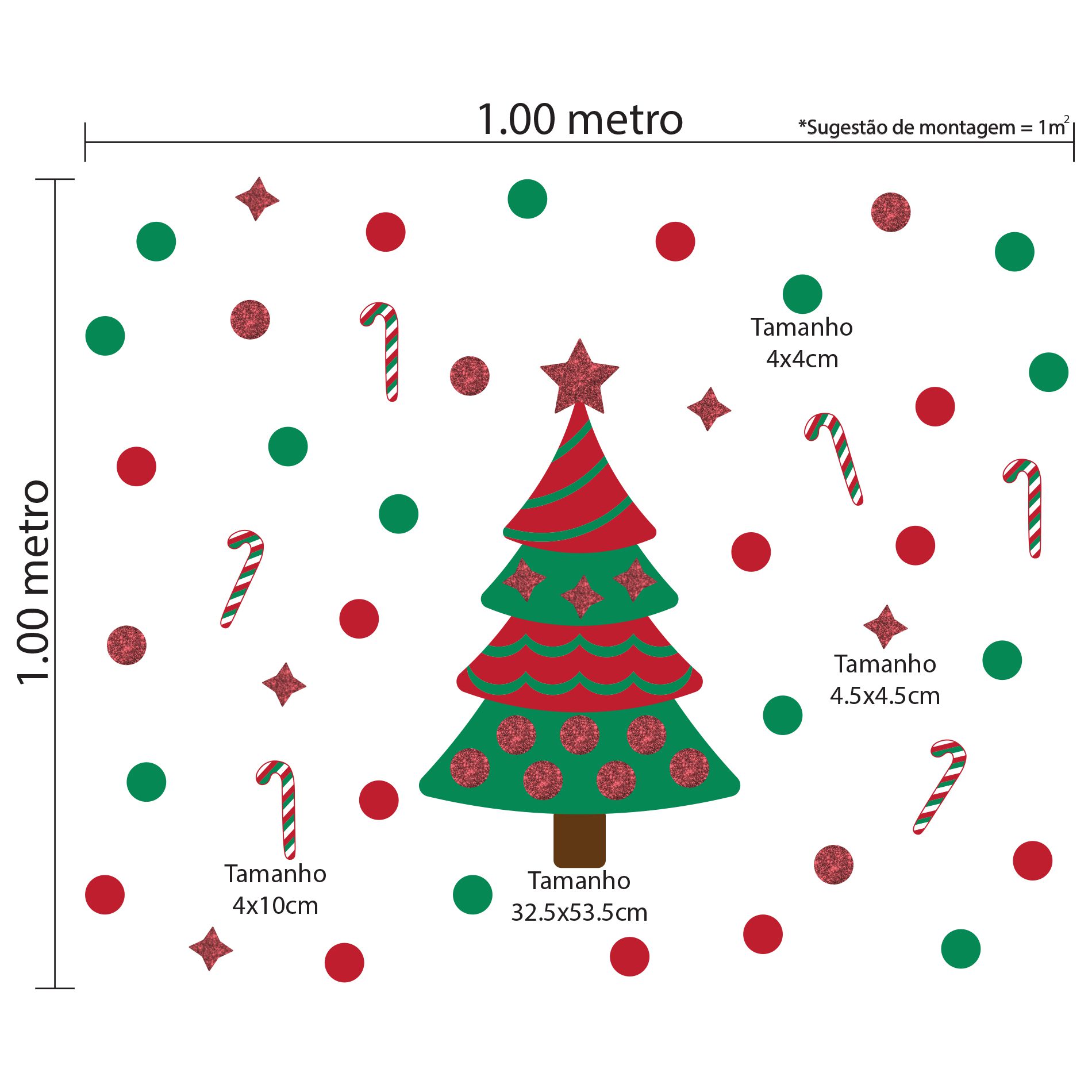Adesivo de Parede Árvore de Natal com Glitter