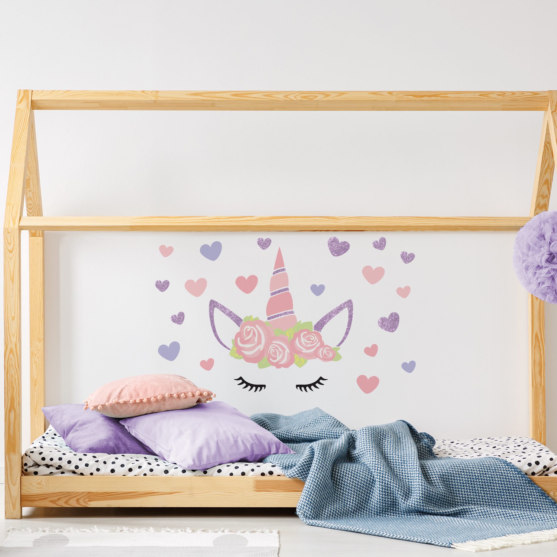 Adesivo de Parede Coroa de Unicórnio com glitter lilás