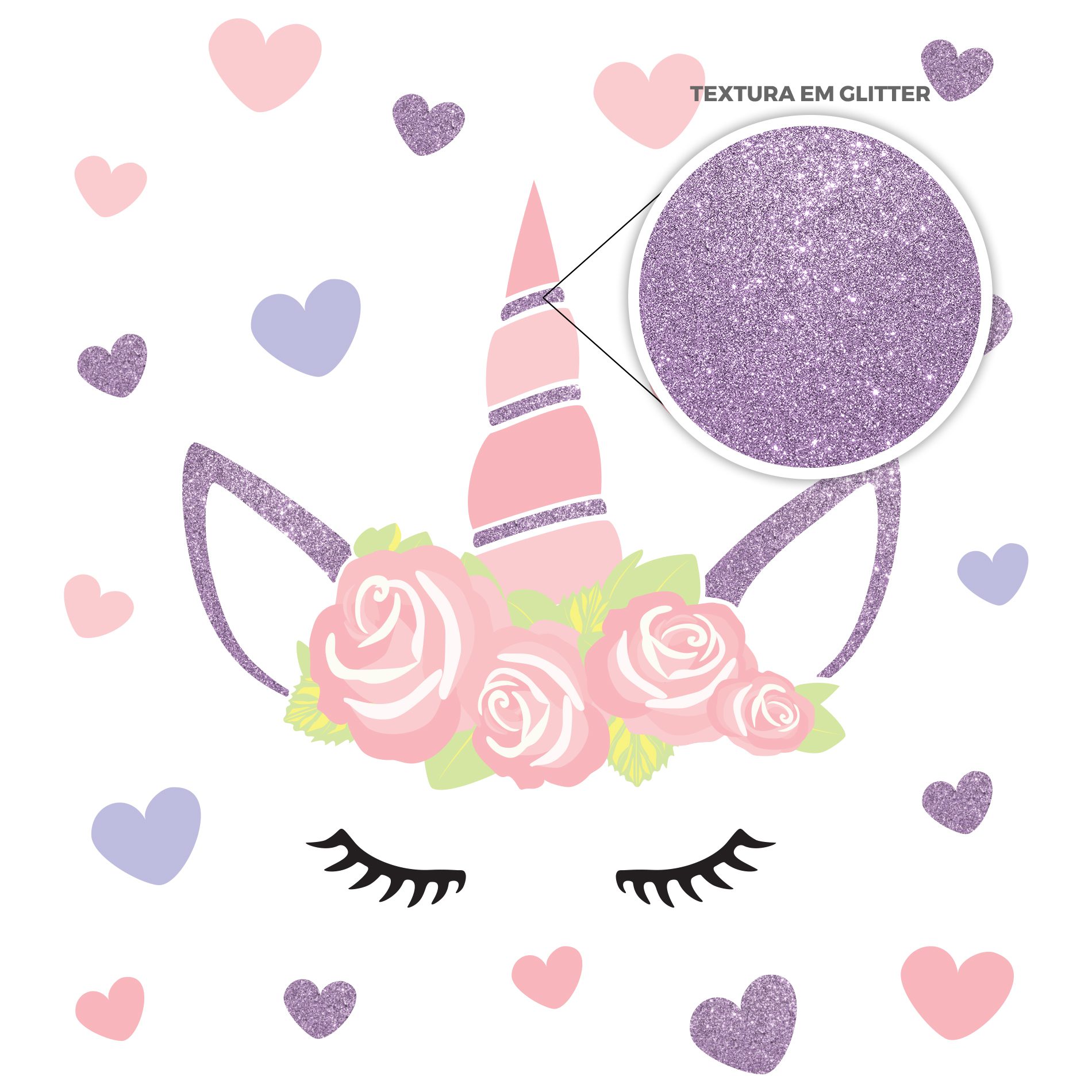 Adesivo de Parede Coroa de Unicórnio com glitter lilás