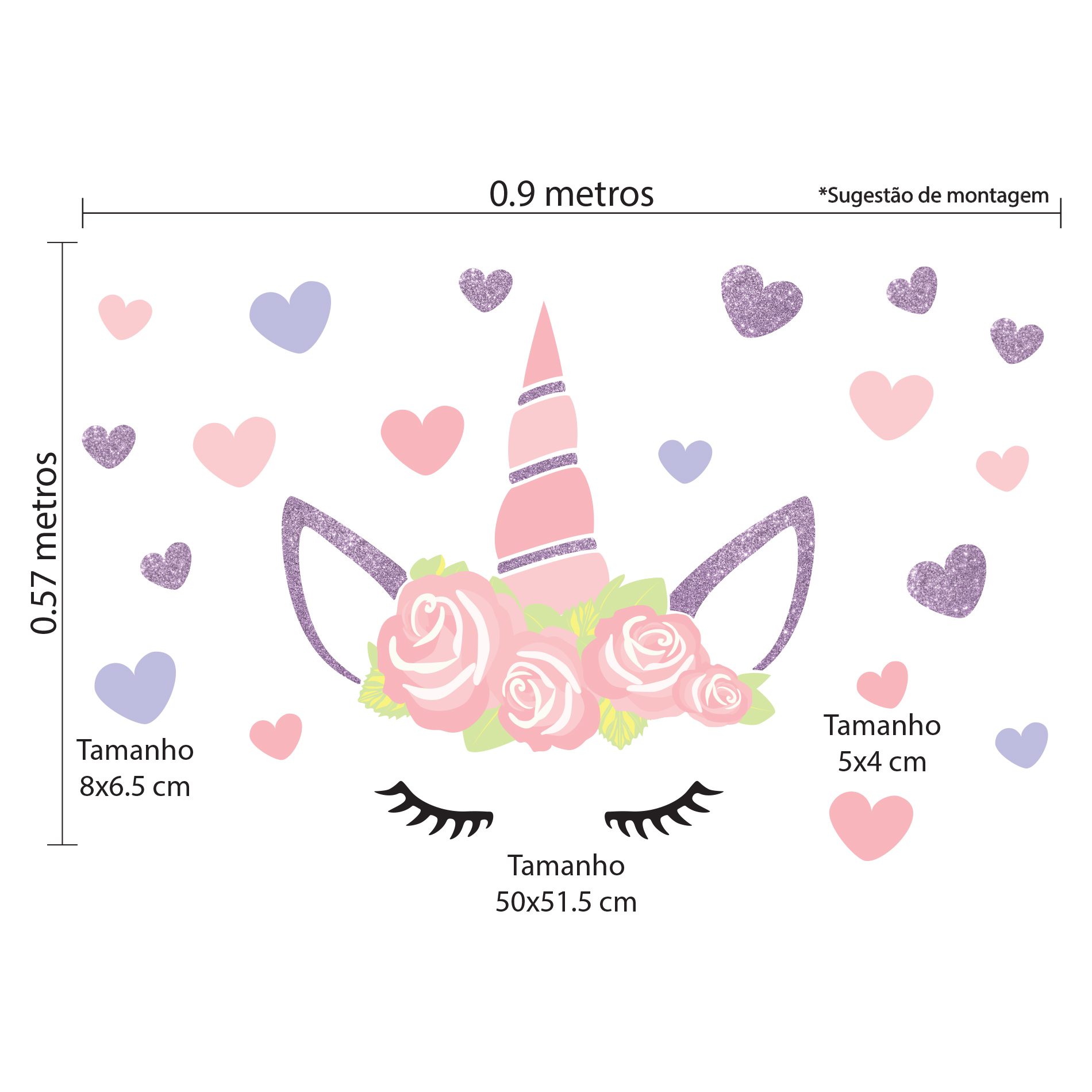 Adesivo de Parede Coroa de Unicórnio com glitter lilás