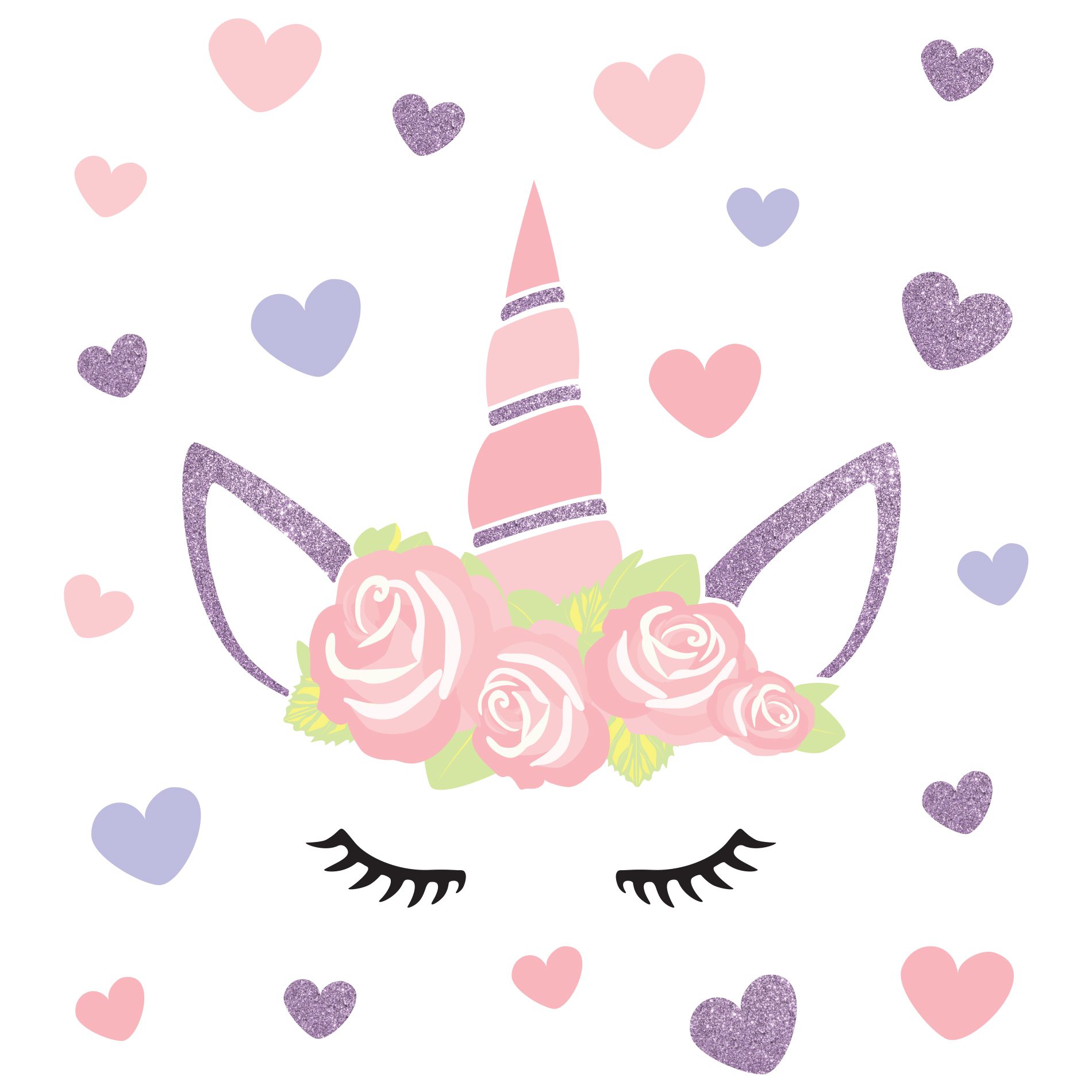 Adesivo de Parede Coroa de Unicórnio com glitter lilás