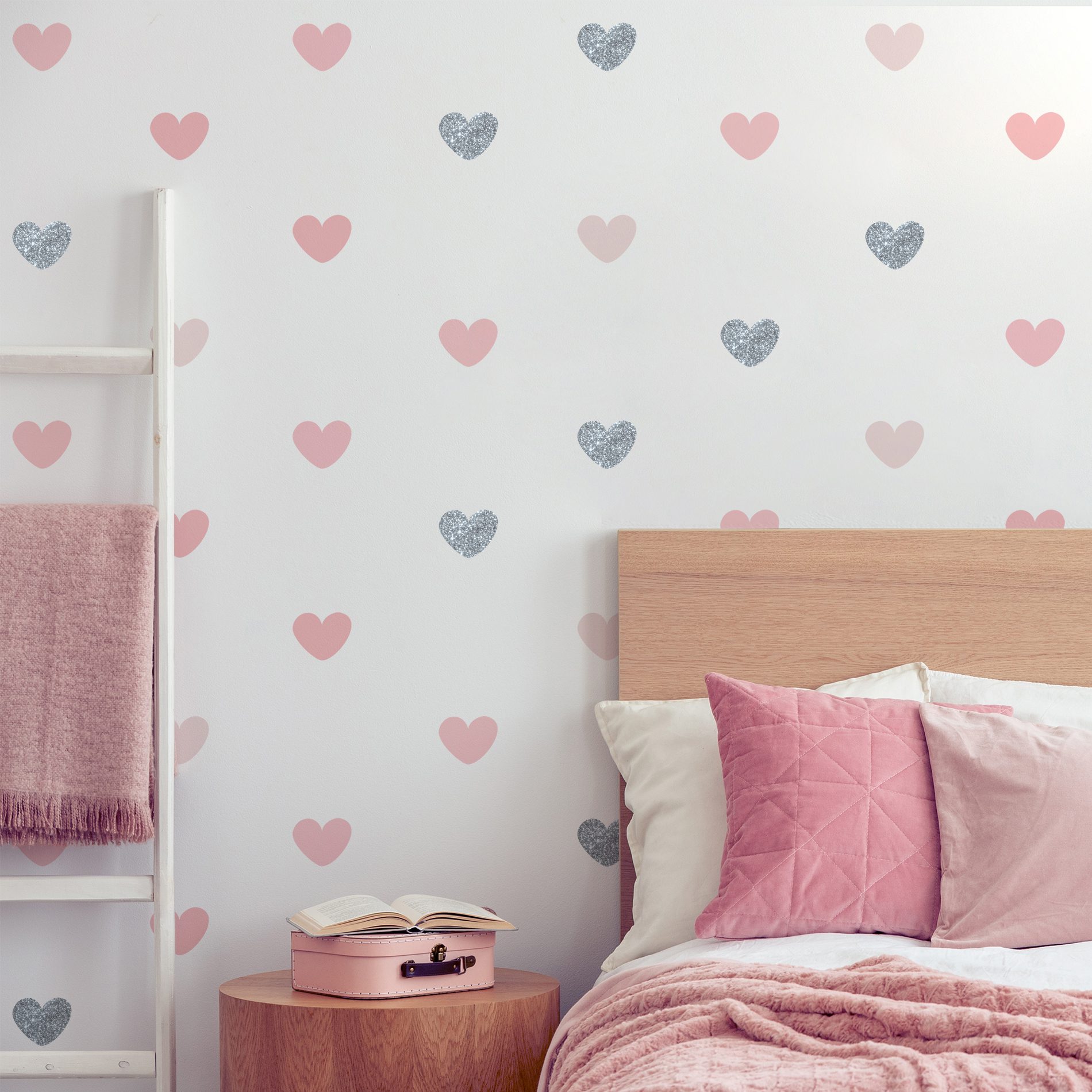 Adesivo de Parede Corações com Glitter para Quarto de Menina