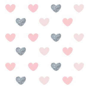 Adesivo de Parede Corações Tons de Rosa Glitter 55un Cobre 5m2