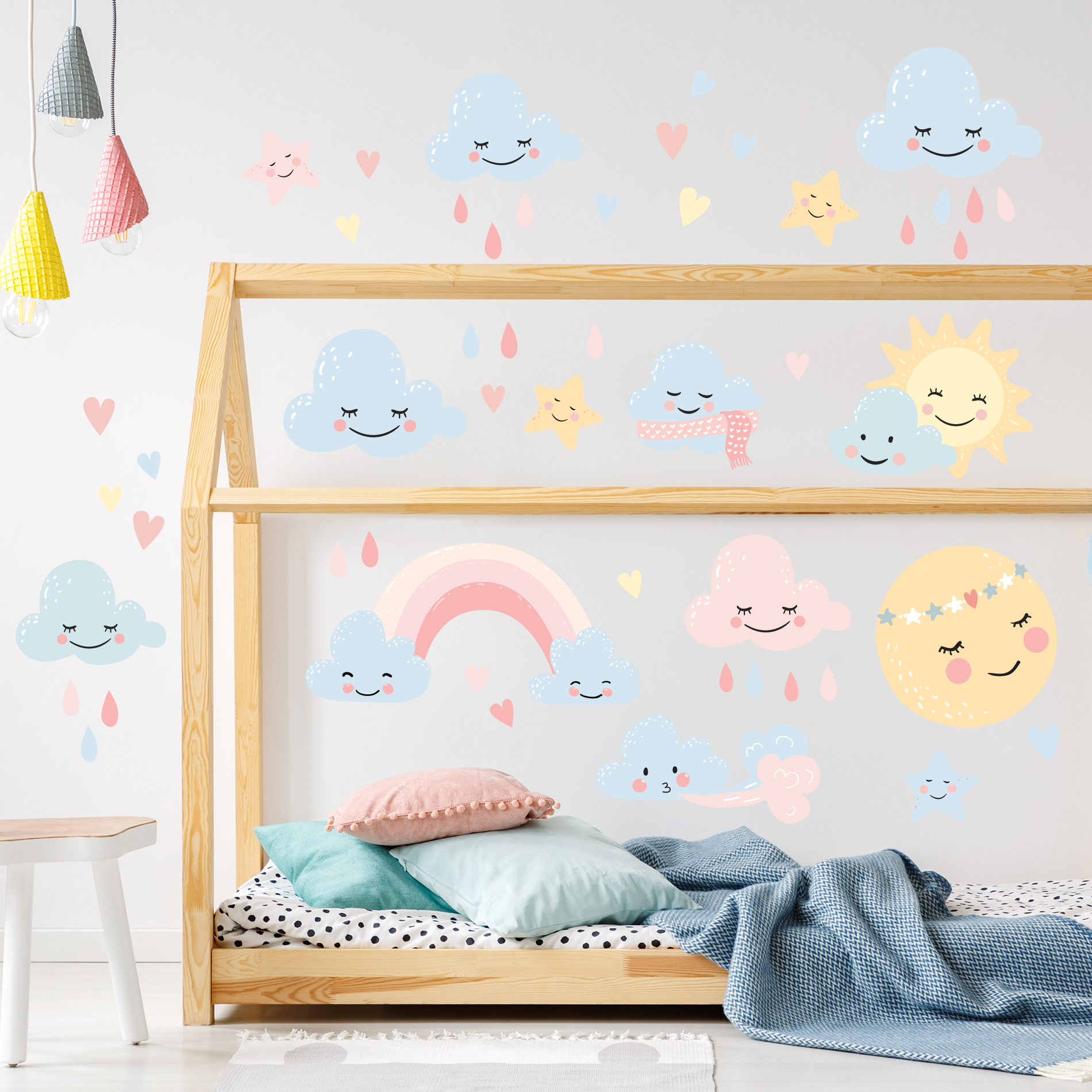 Adesivo de Parede Chuva de Amor Colorido,Adesivo de Parede Chuva de Amor Colorido