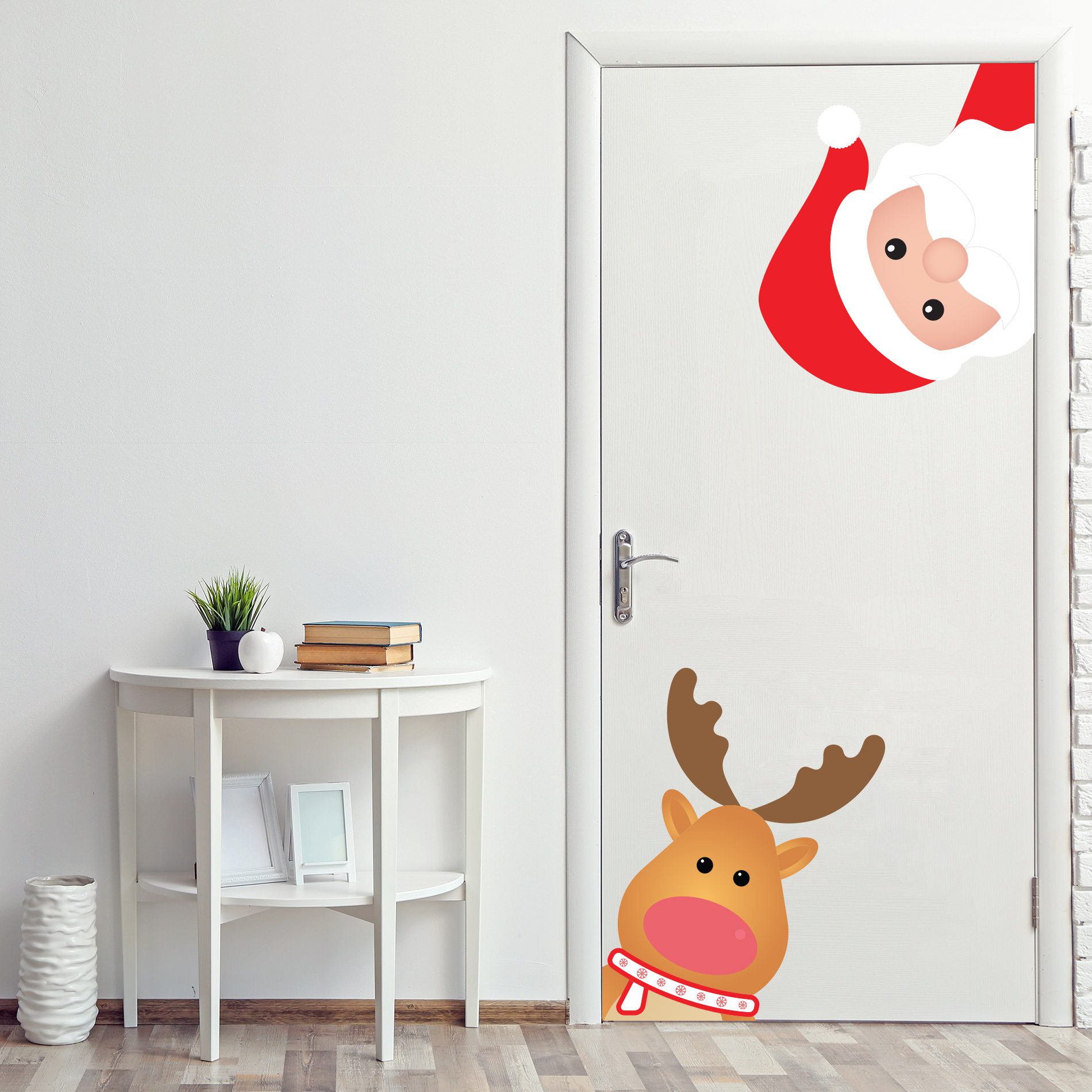 Adesivo de Porta e Parede Natal Papai Noel e Rena