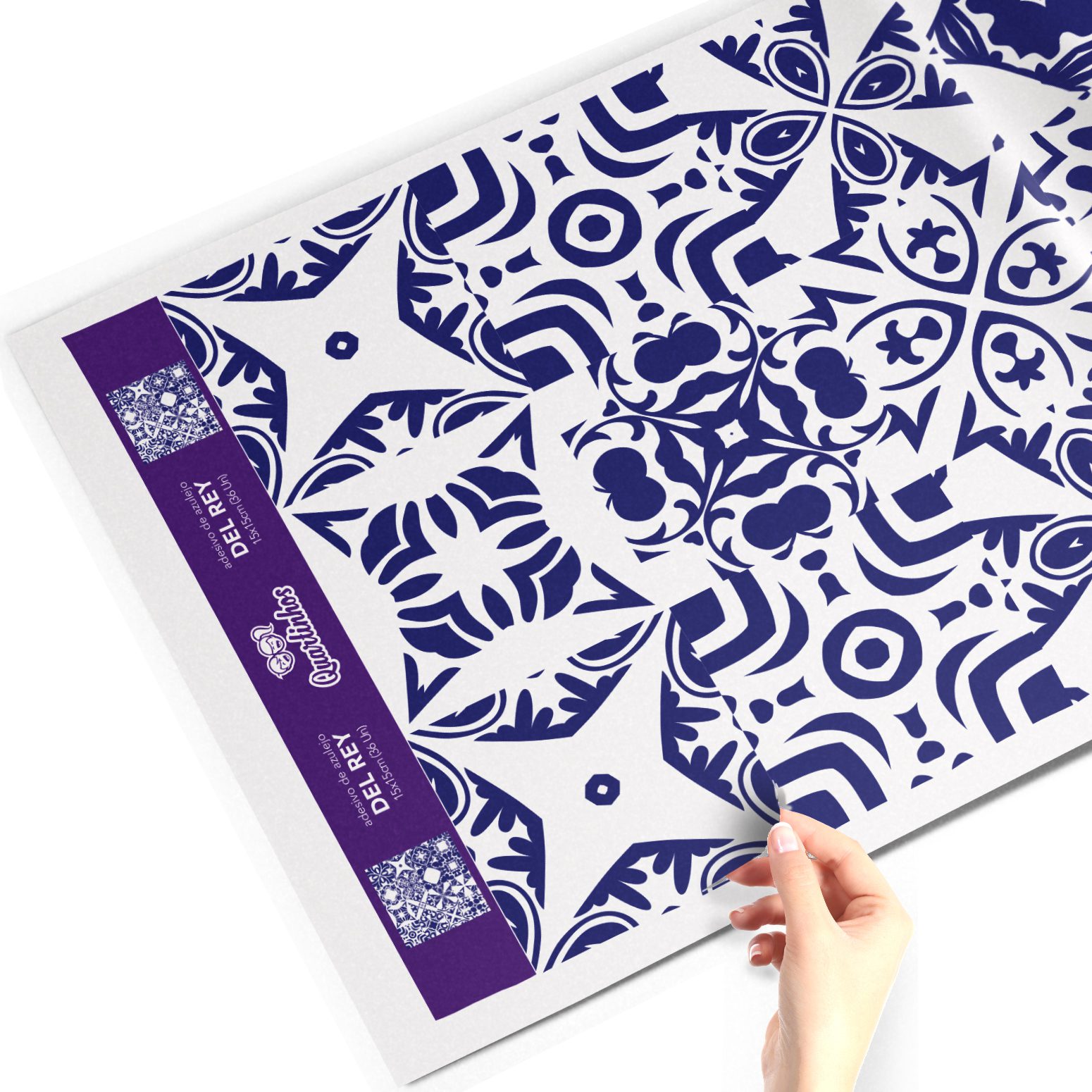 Folha de adesivo para azulejo hidráulico azul Del Rey com padrão geométrico tradicional