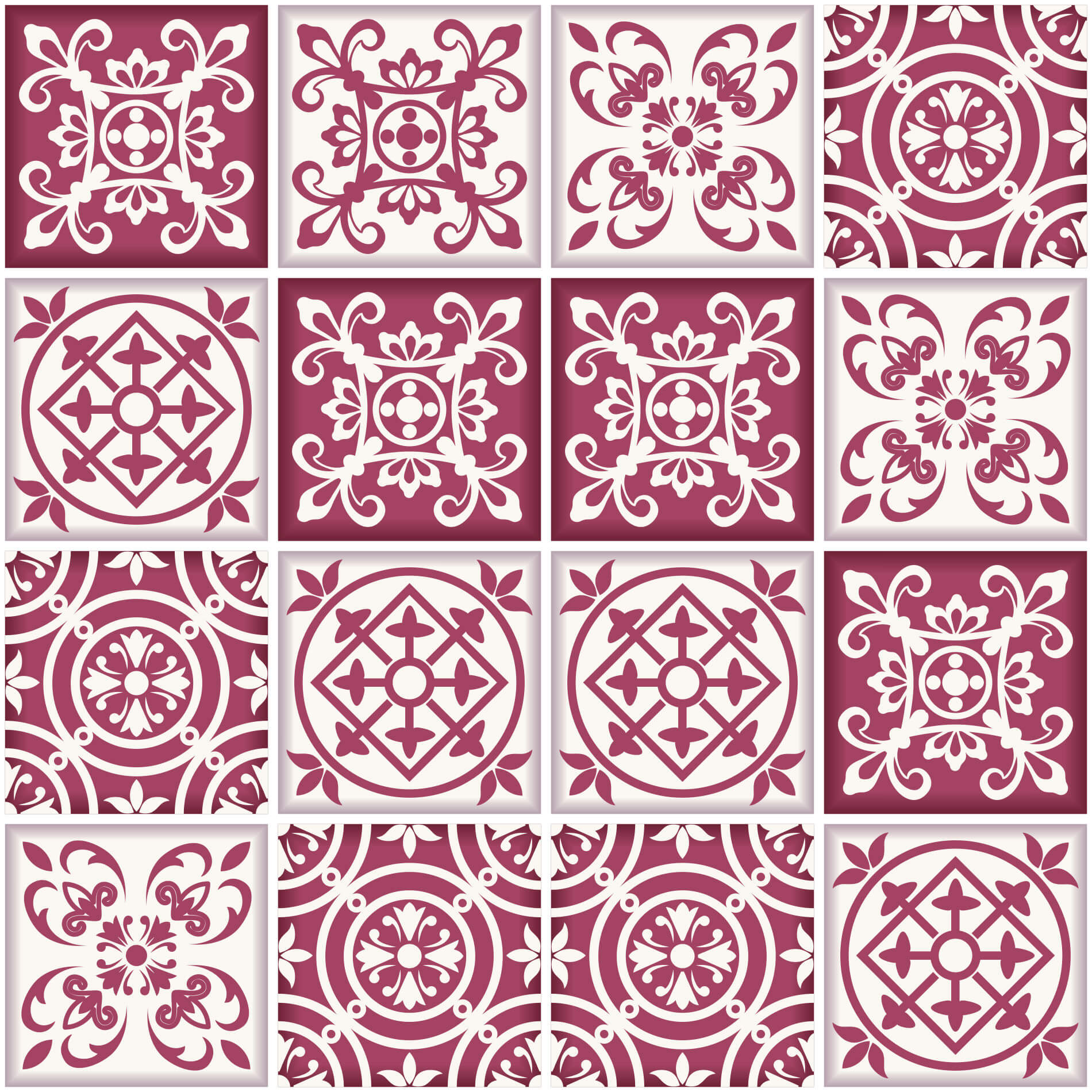 Folha de adesivo para azulejo Santa Maria em vermelho e branco mostrando especificações técnicas para aplicação.