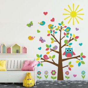 Adesivo de Parede para Quarto de Bebê Árvore Gigante de Coruja & Pássaros