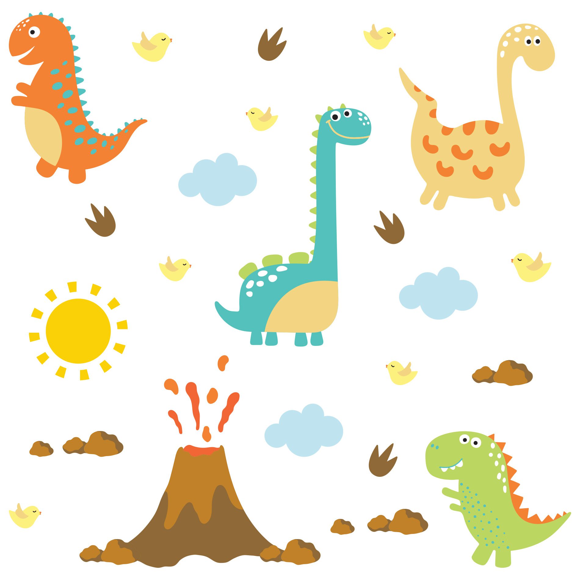 Adesivo Dinossauro e Vulcão Infantil para Parede Cobre 1m²