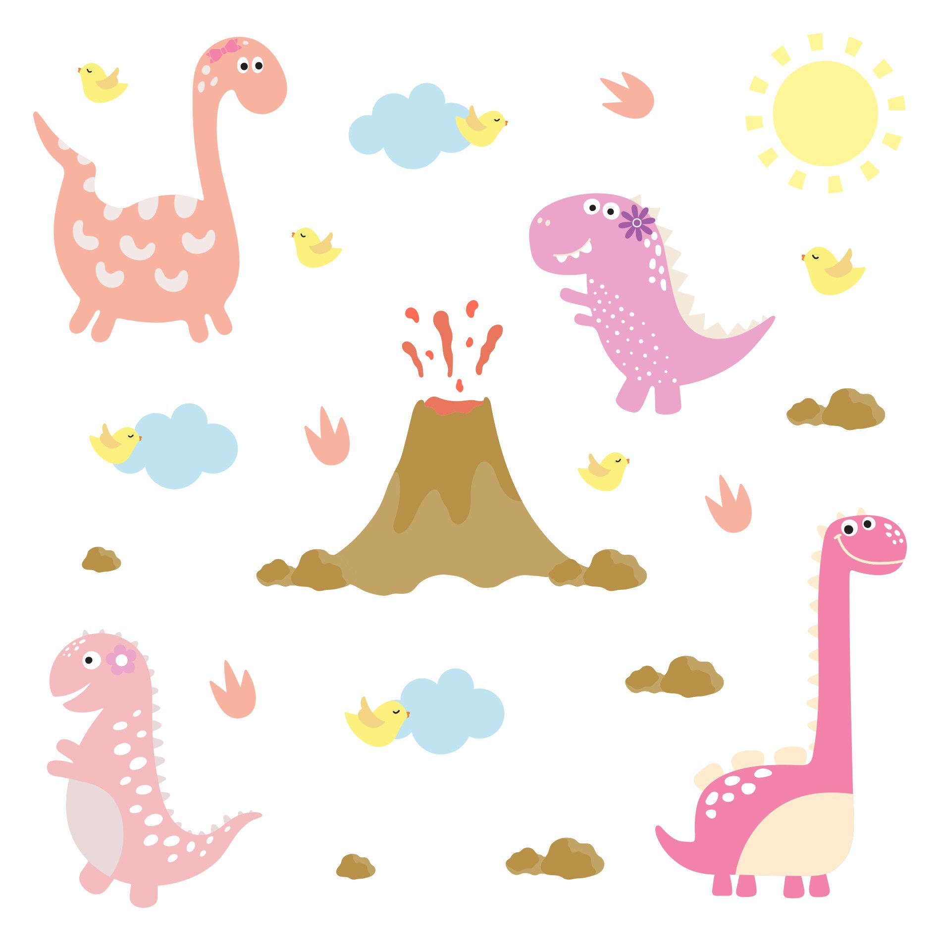 Adesivo de Parede Dinossauro Menina e Vulcão Cobre 1m²