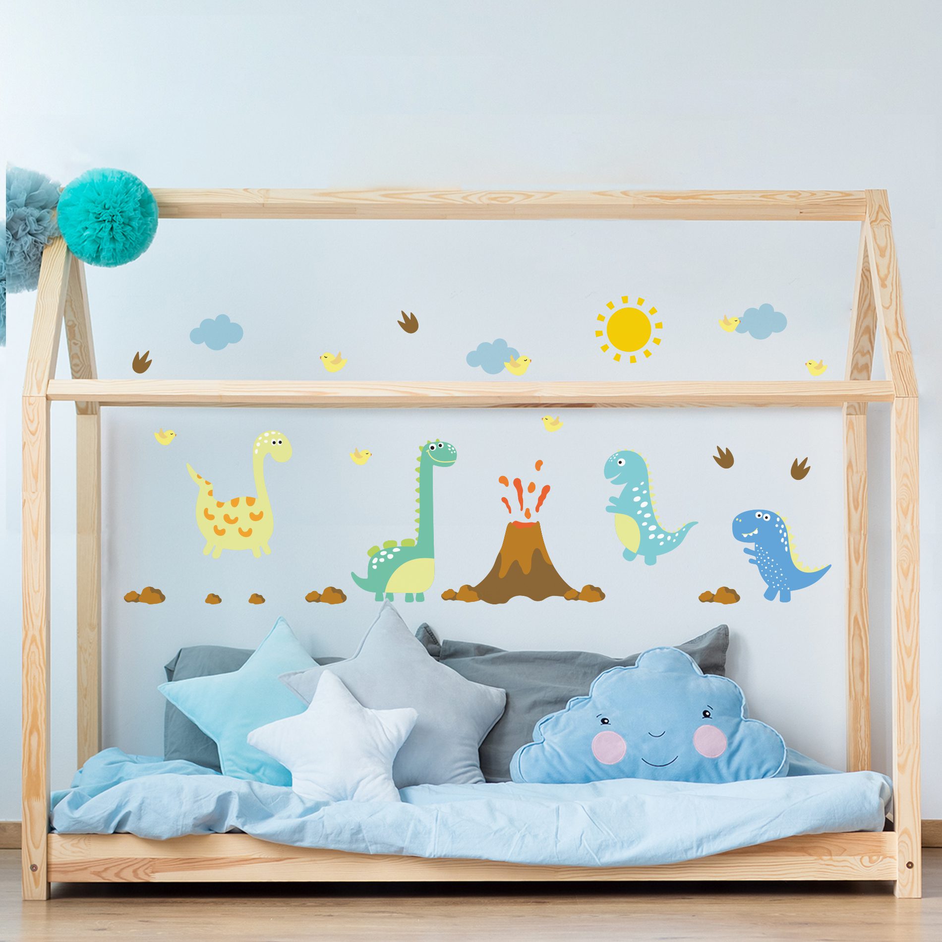 Adesivo de Parede Dinossauros e Vulcão Infantil Cobre 1m²