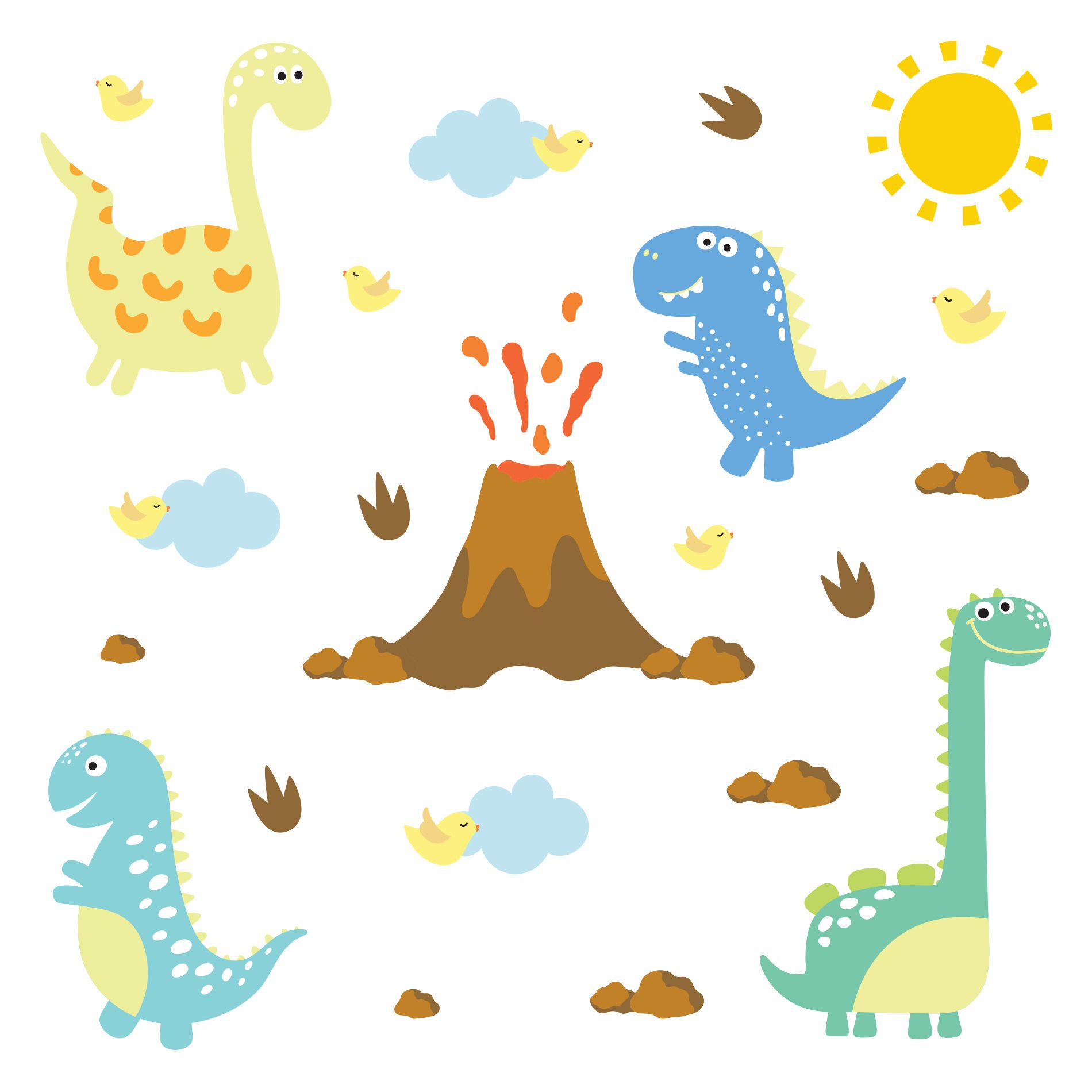 Adesivo de Parede Dinossauros e Vulcão Infantil Cobre 1m²