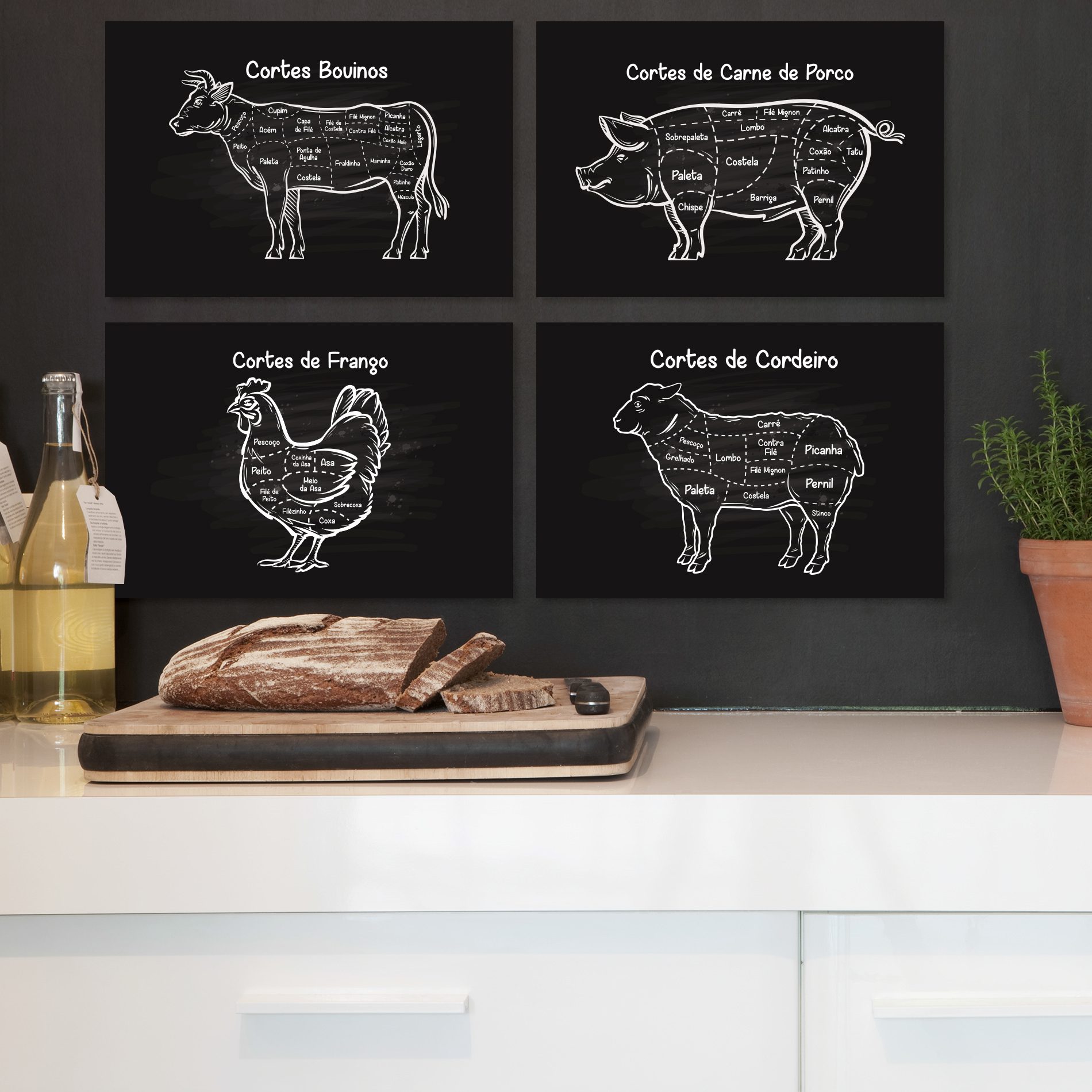 Placas Decorativas Cozinha Cortes de Churrasco 30x40cm Kit 4un