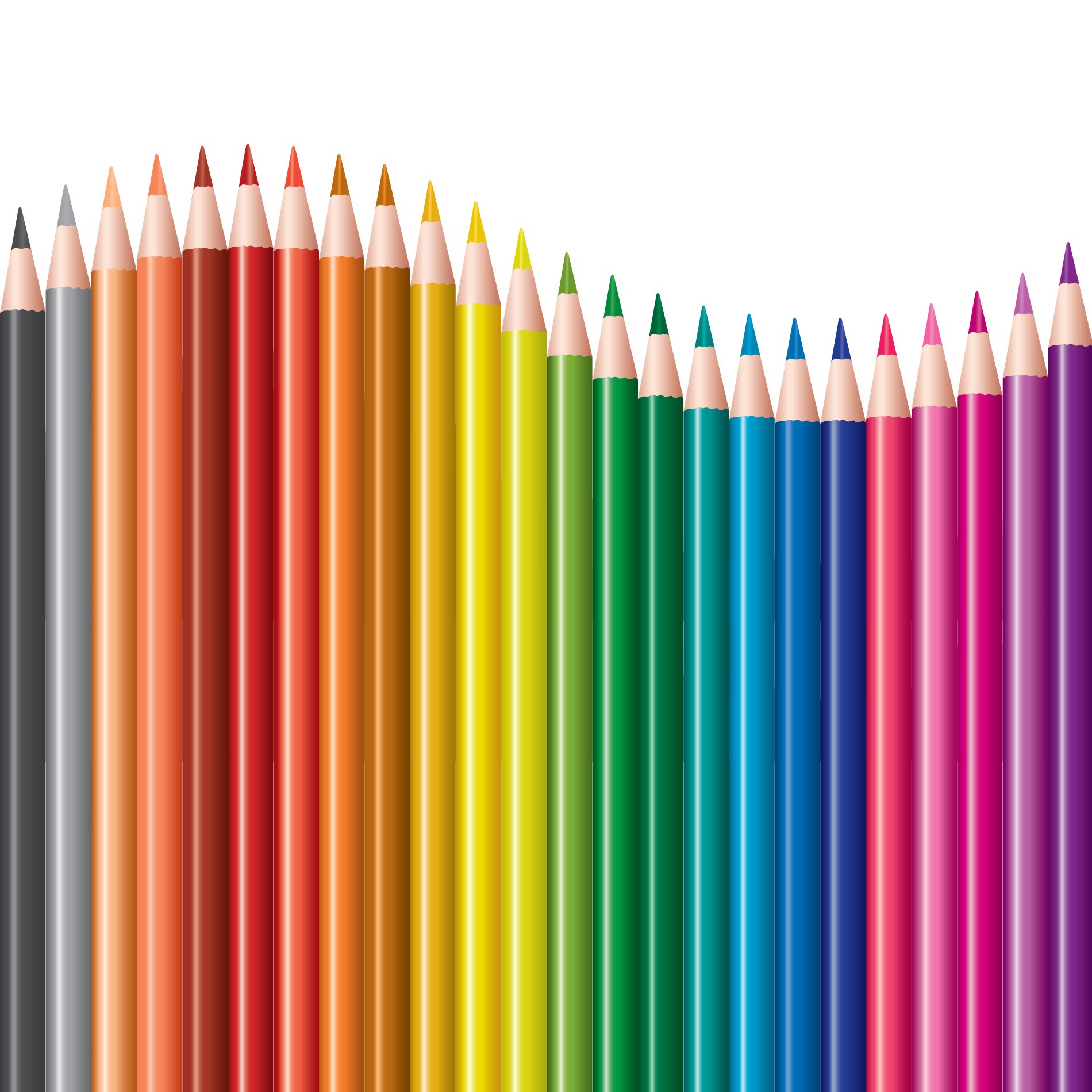 Adesivo de parede infantil com lápis de cor alinhados em uma onda colorida com dimensões aproximadas de 100x110 cm