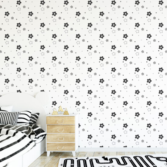 Papel de Parede Preto Floral para Quarto 57x270cm