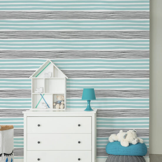 Papel de Parede Azul e Preto Listras Irregulares 57x270cm