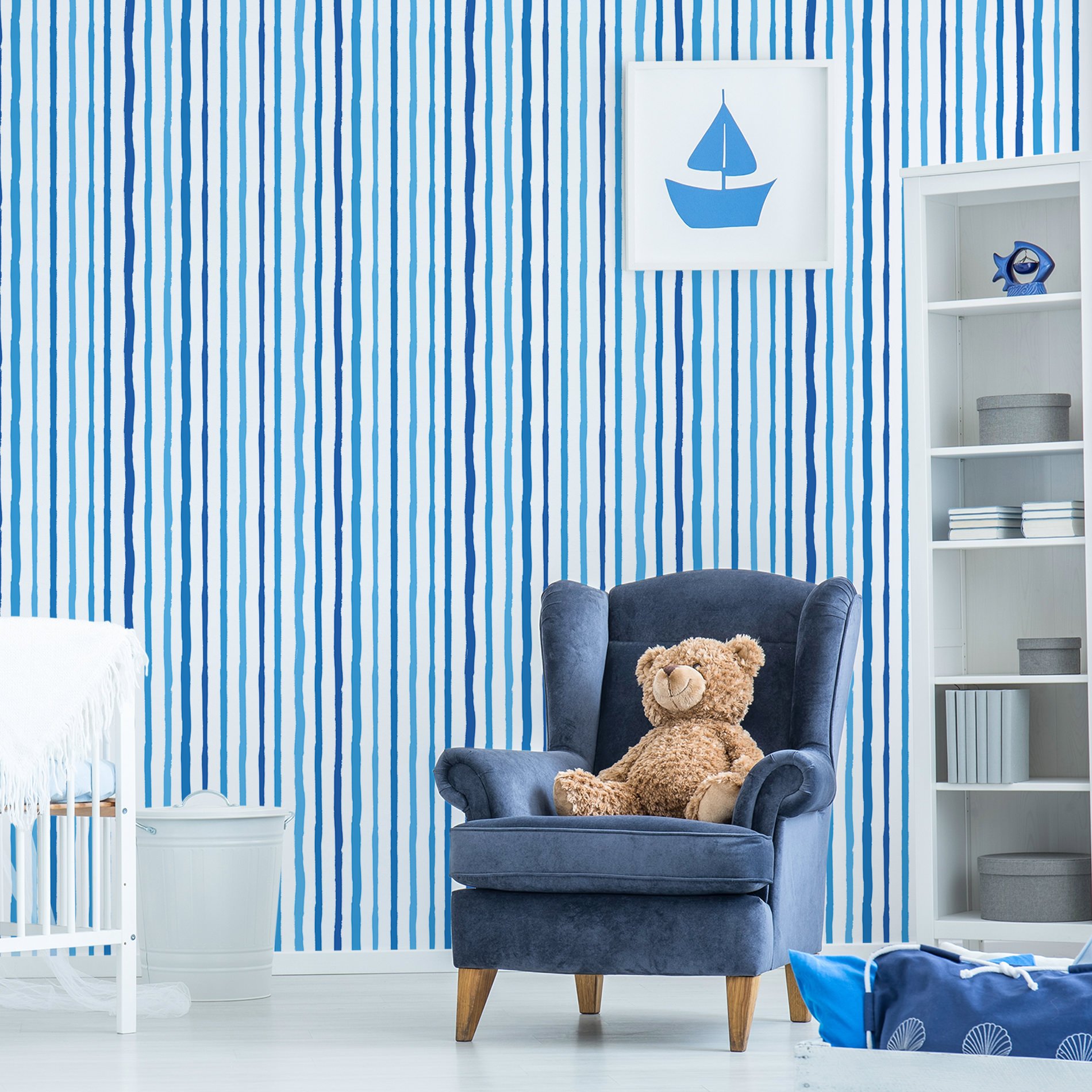 Papel de Parede Azul Listrado