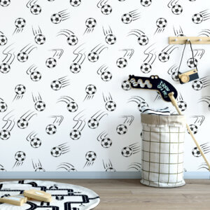 Papel de Parede Branco e Preto Bolas de Futebol 57x270cm