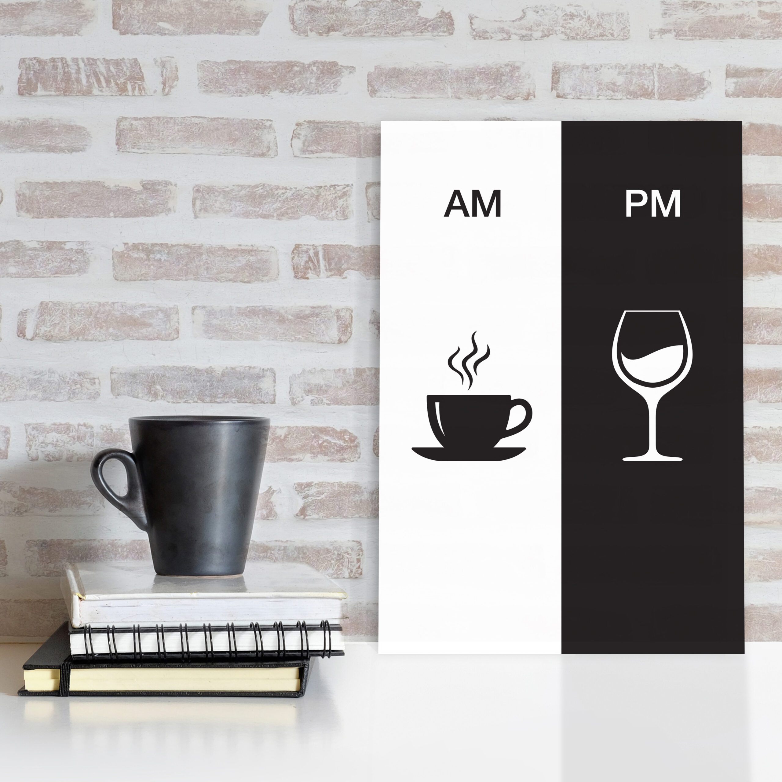 Placa Decorativa Vinho e Café AM/PM Minimalista 20x30cm,Placa Decorativa Vinho e Café AM/PM Minimalista