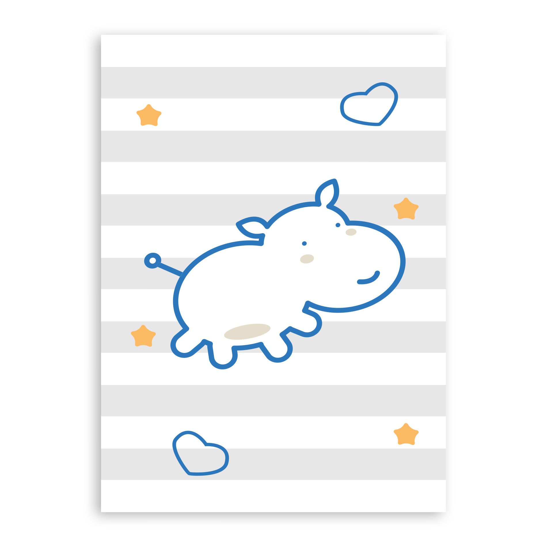 Placa Decorativa MDF Infantil Hipopótamo Azul