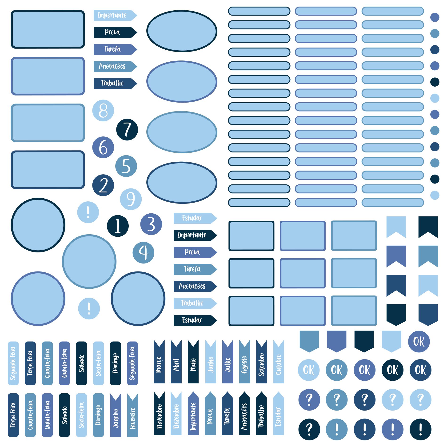 Etiquetas Material Escolar Azul