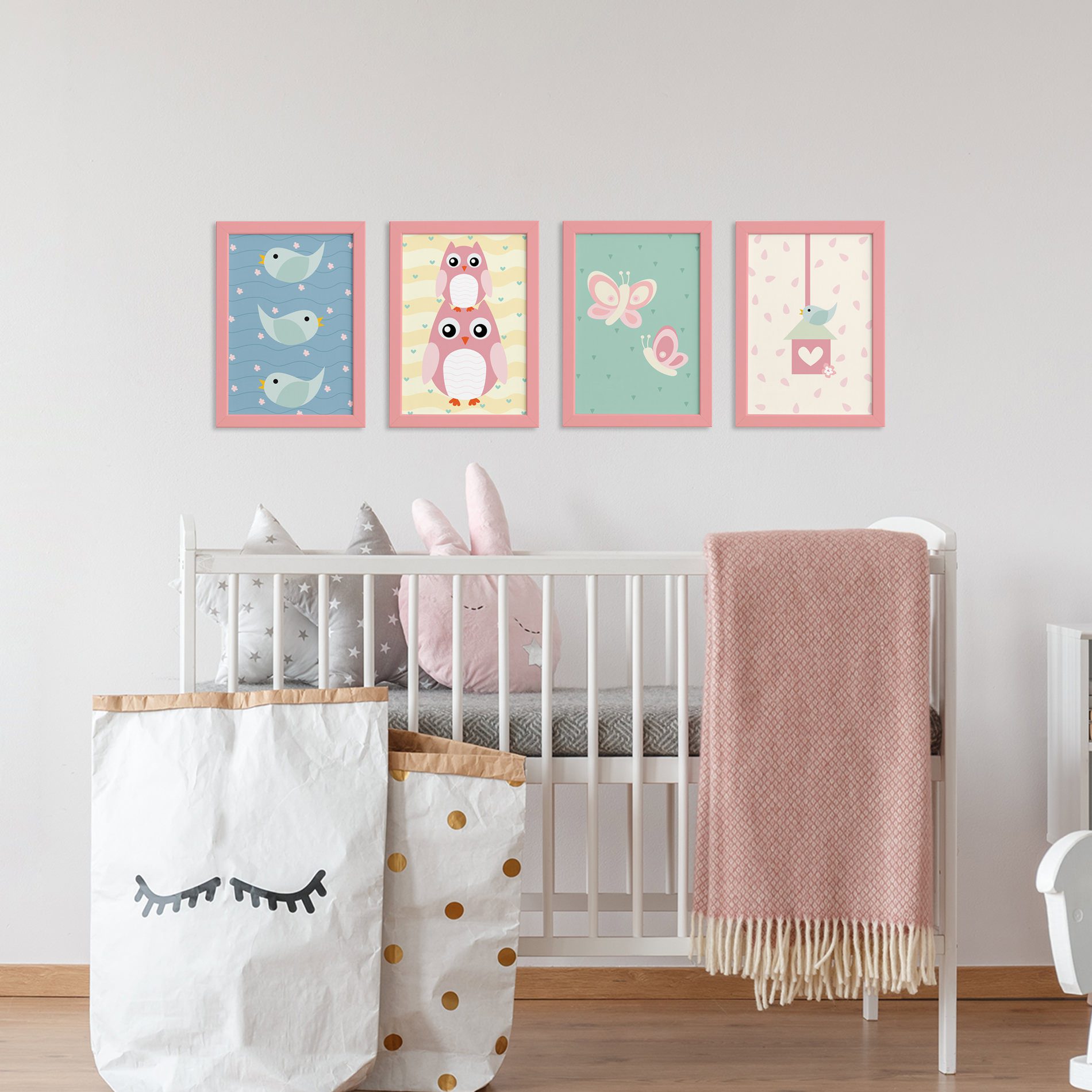 Quadros Corujinha Baby Rosa Moldura Rosa