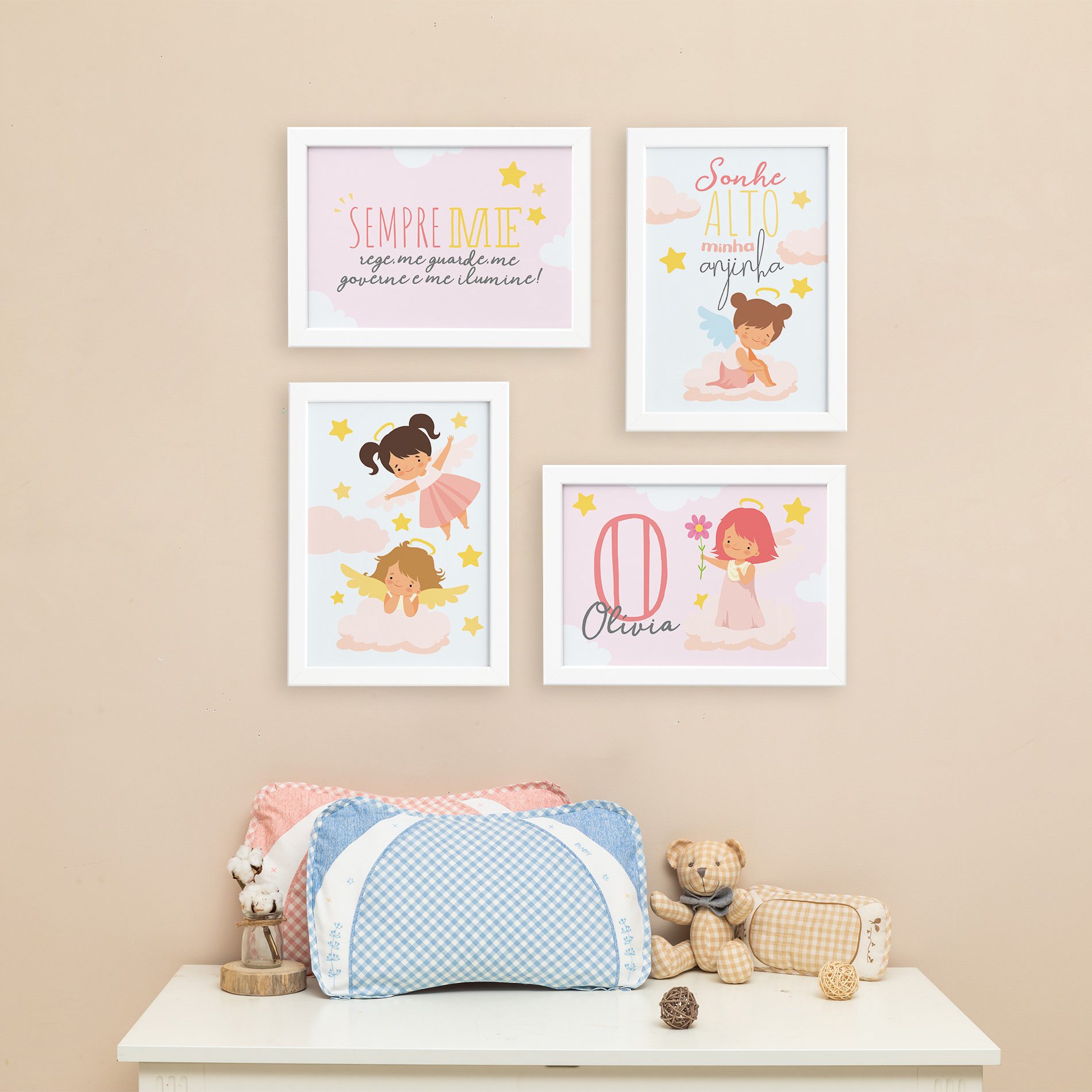 Quadros Nome Anjo Menina Moldura Branca