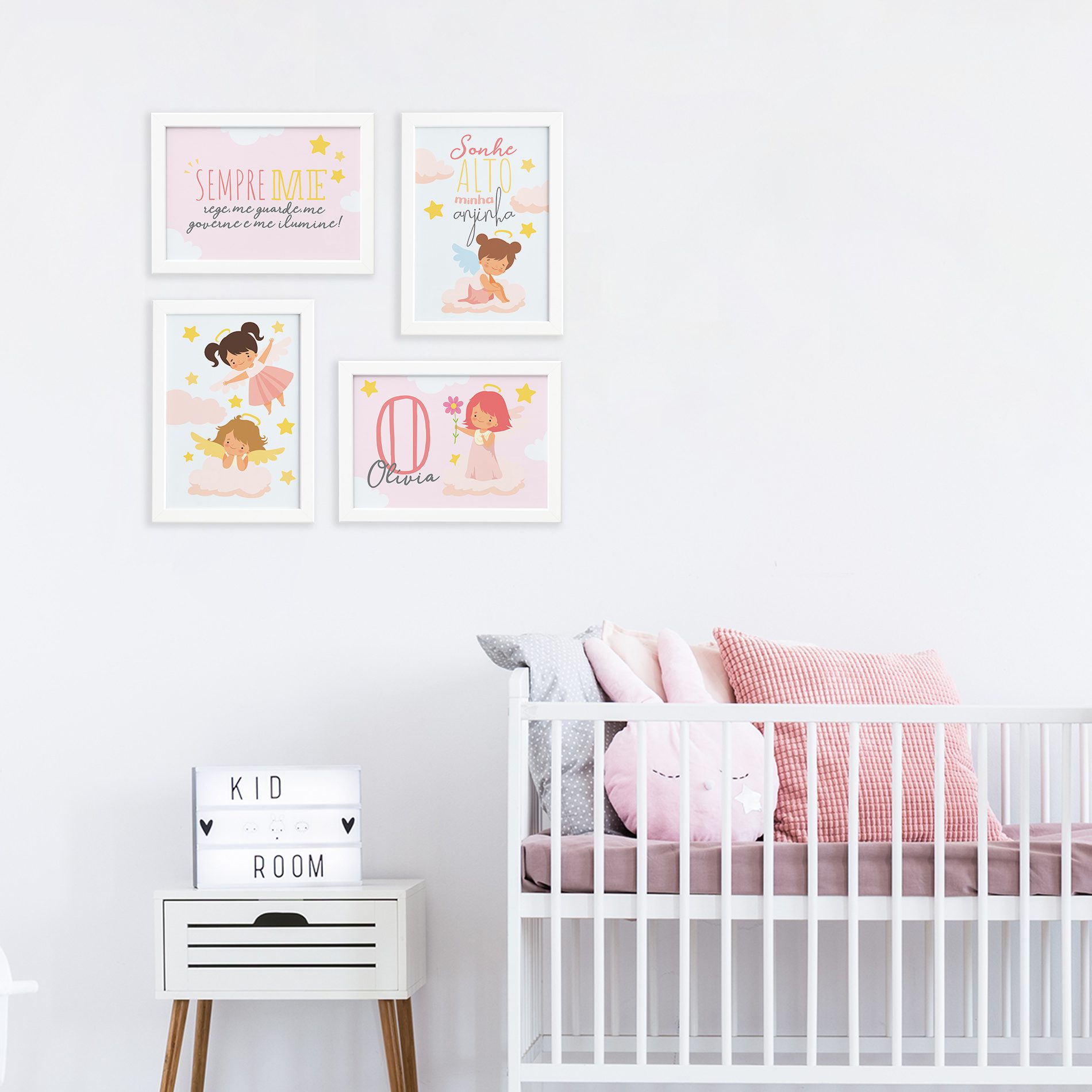 Quadros Nome Anjo Menina Moldura Branca