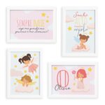 Quadros Nome Anjo Menina Moldura Branca 22x32cm Kit4un