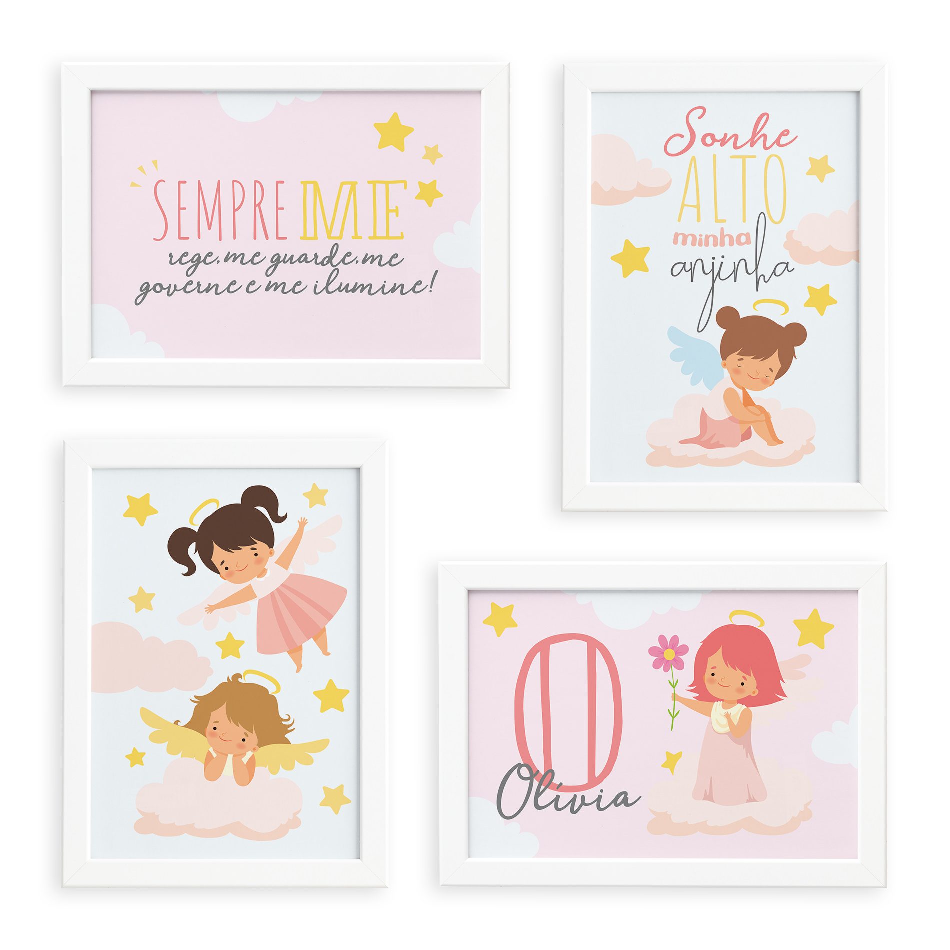 Quadros Nome Anjo Menina Moldura Branca