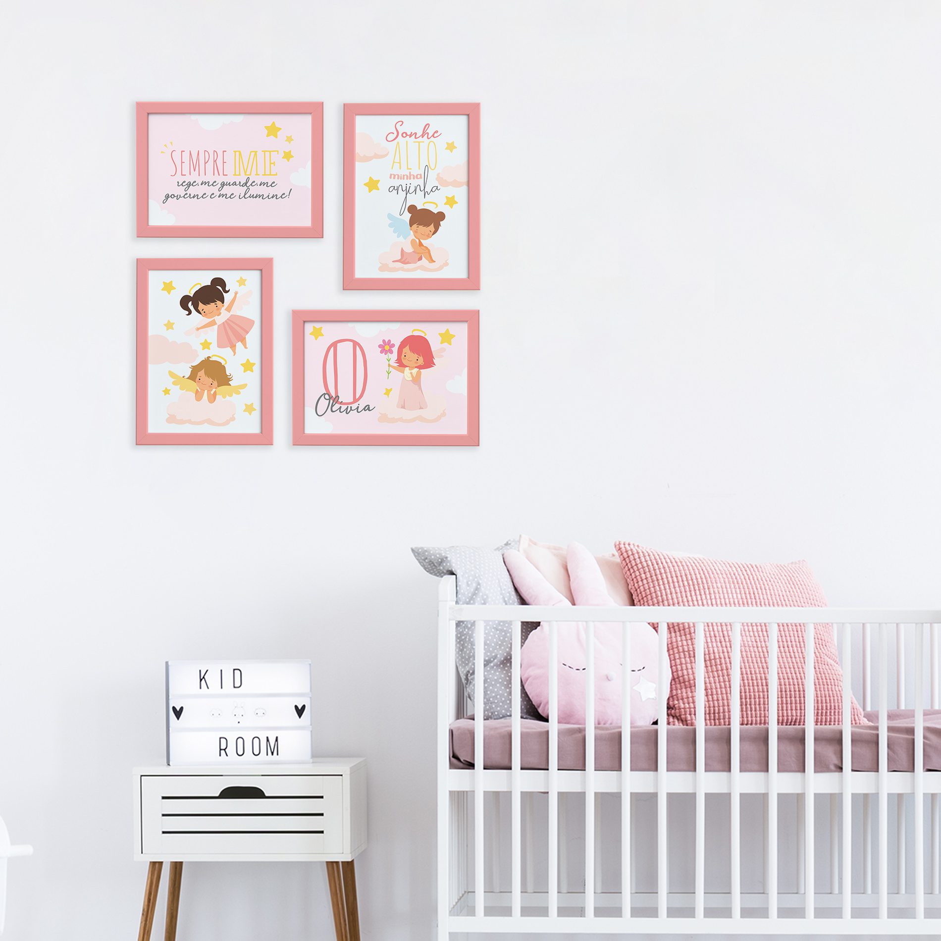 Quadros Nome Anjo Menina Moldura Rosa