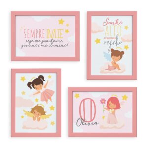 Quadros Nome Anjo Menina Moldura Rosa