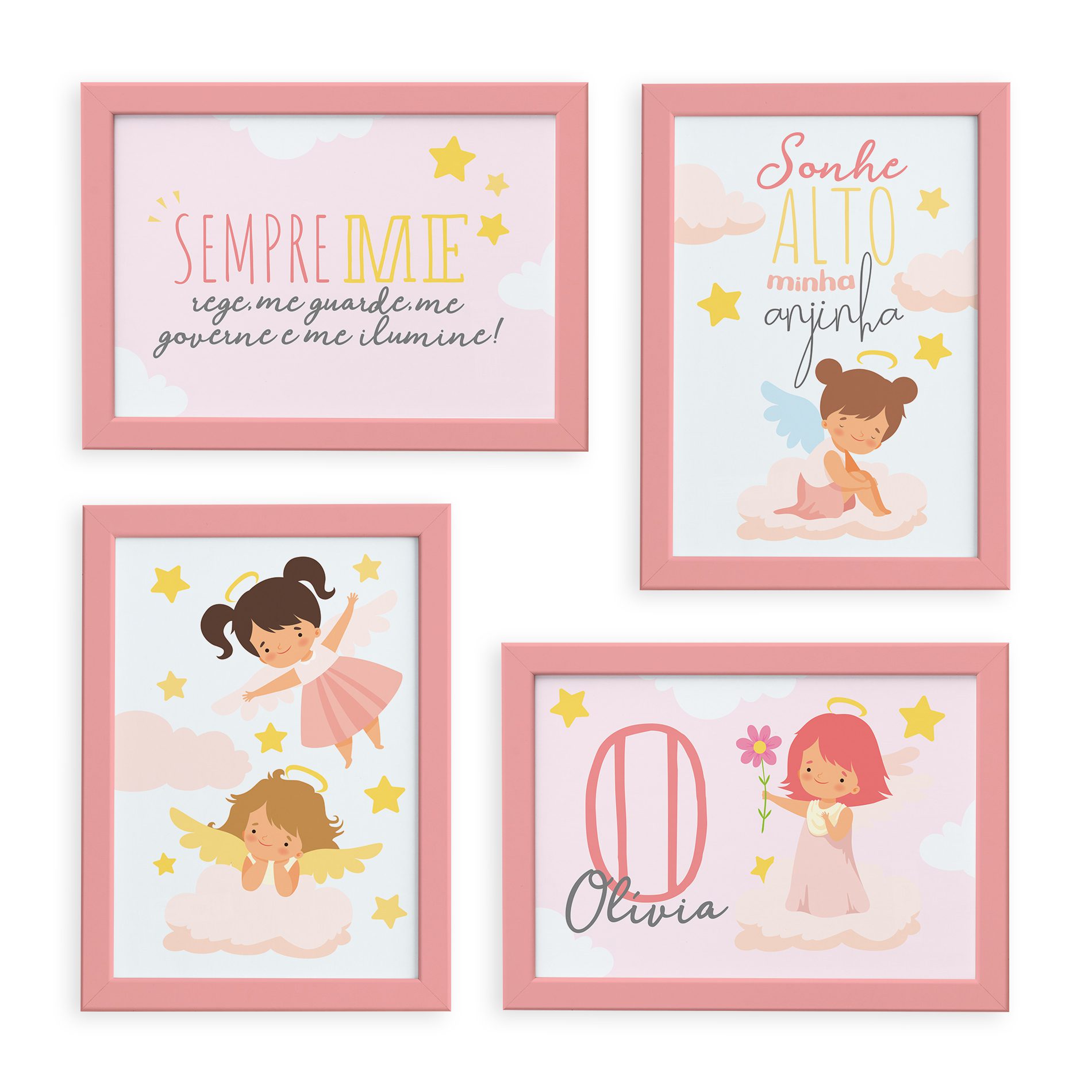 Quadros Nome Anjo Menina Moldura Rosa