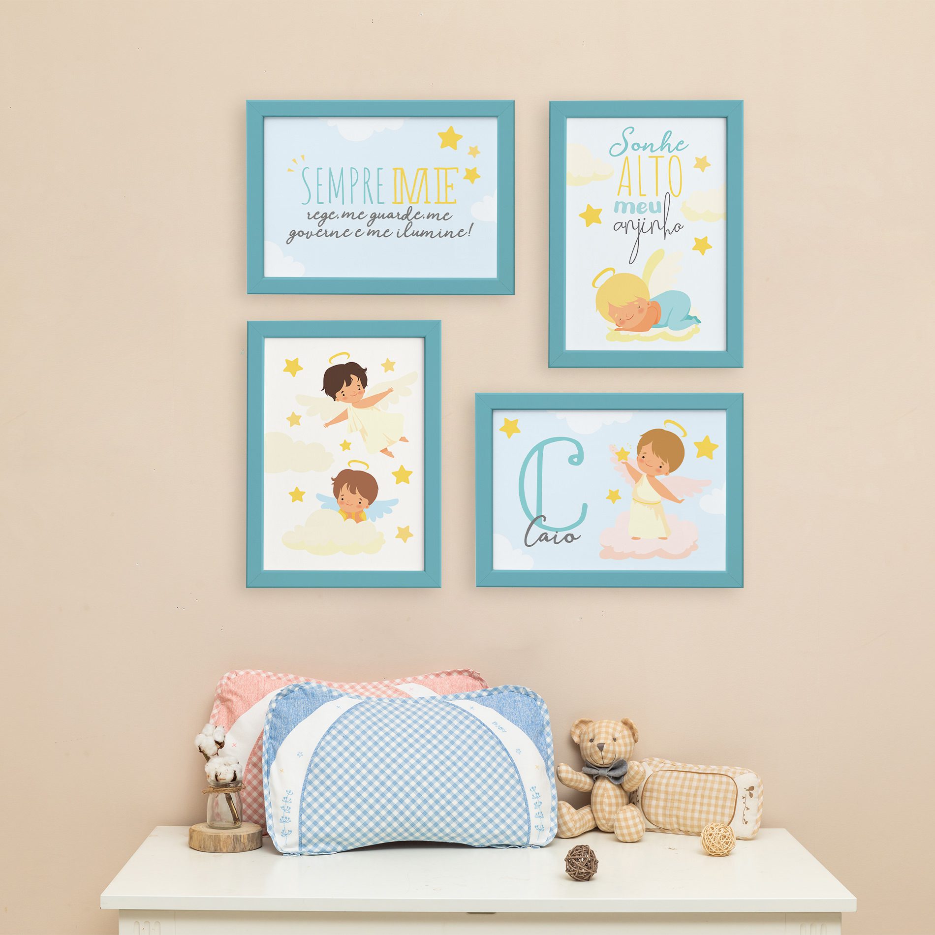 Quadros Nome Anjo Menino Moldura Azul