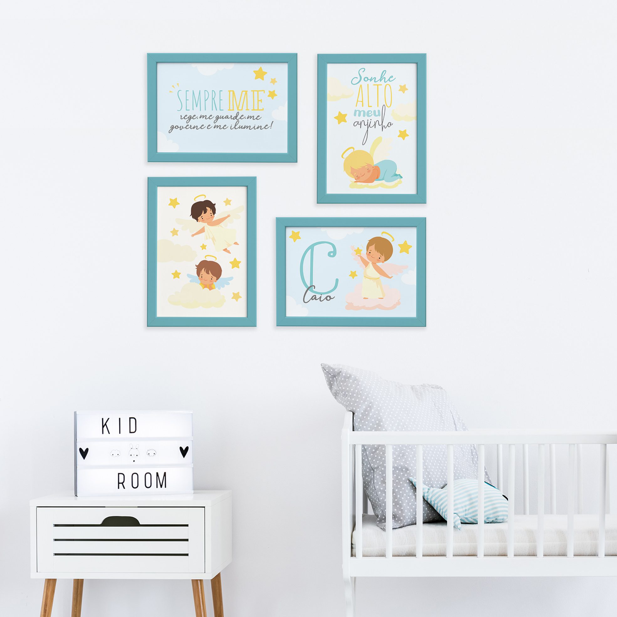 Quadros Nome Anjo Menino Moldura Azul