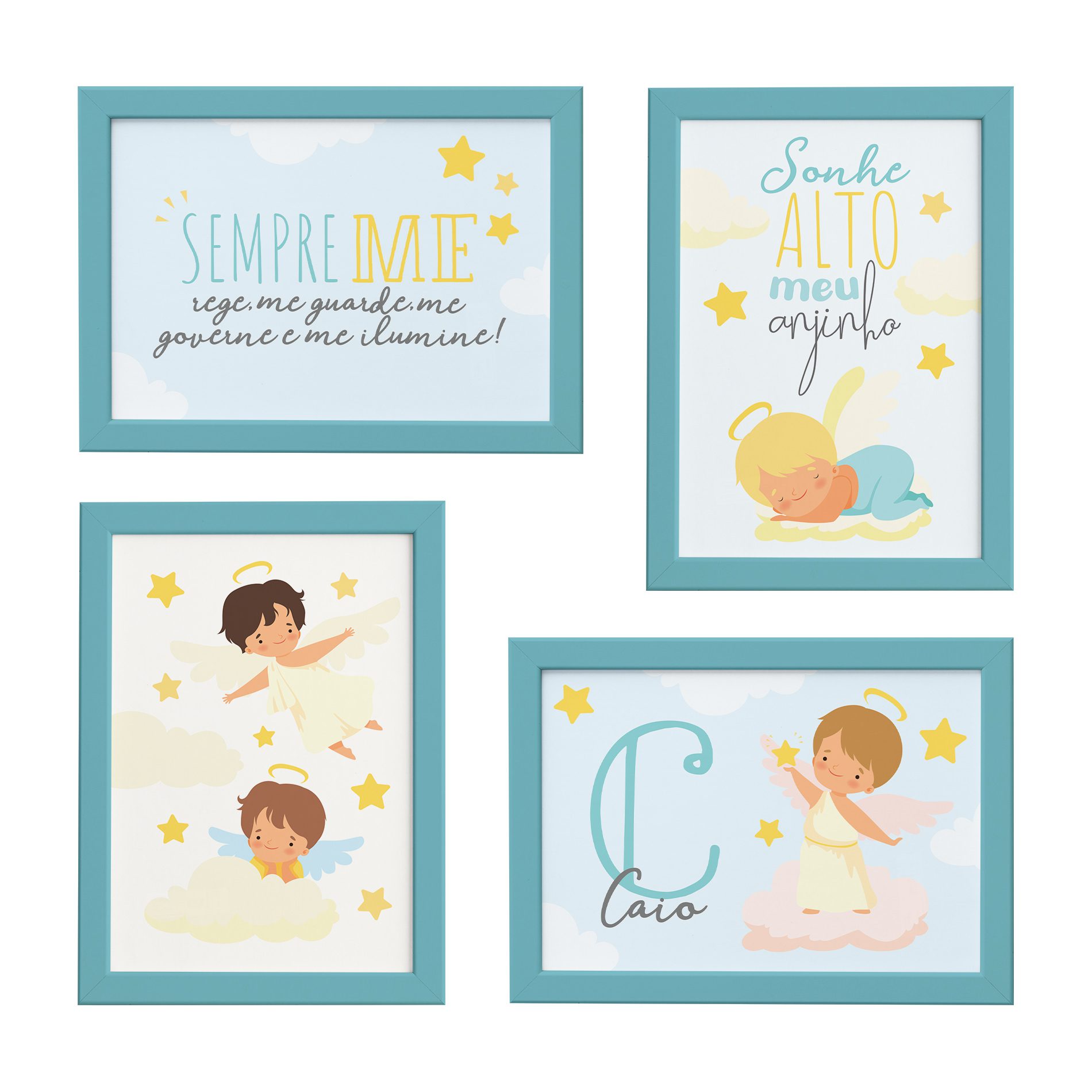 Quadros Nome Anjo Menino Moldura Azul