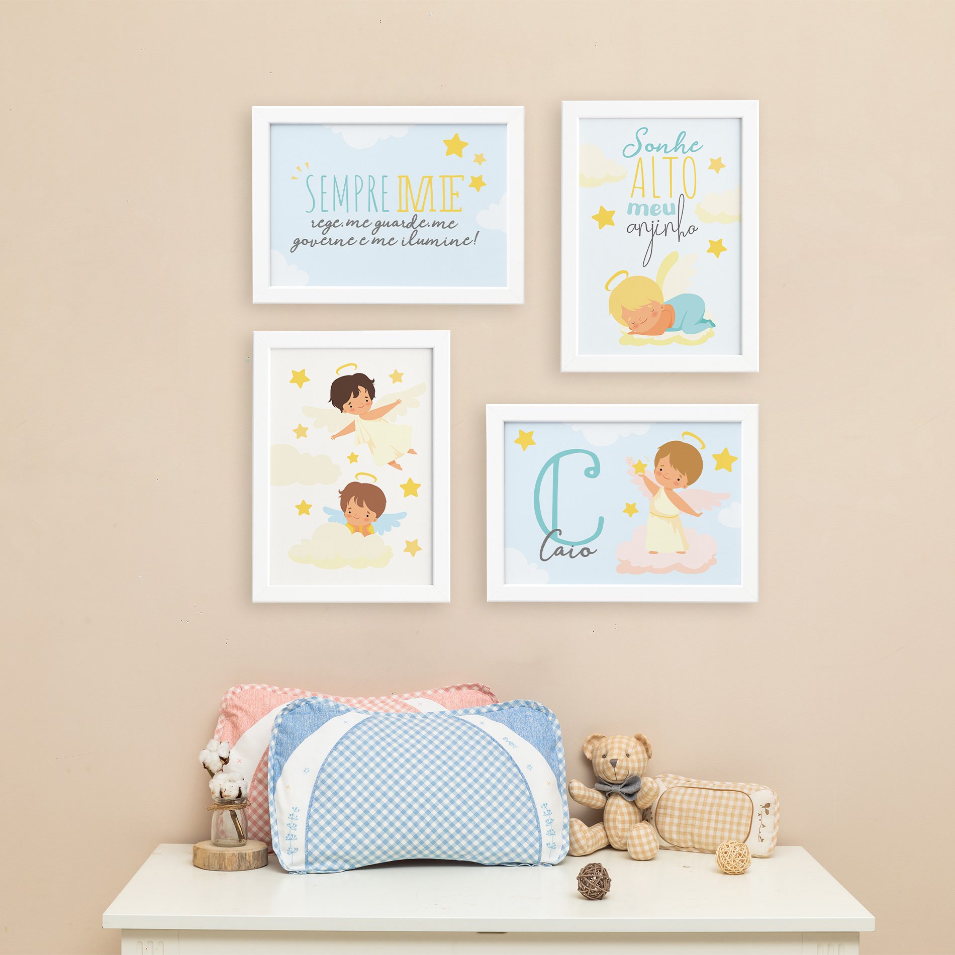 Quadros Nome Anjo Menino Moldura Branca