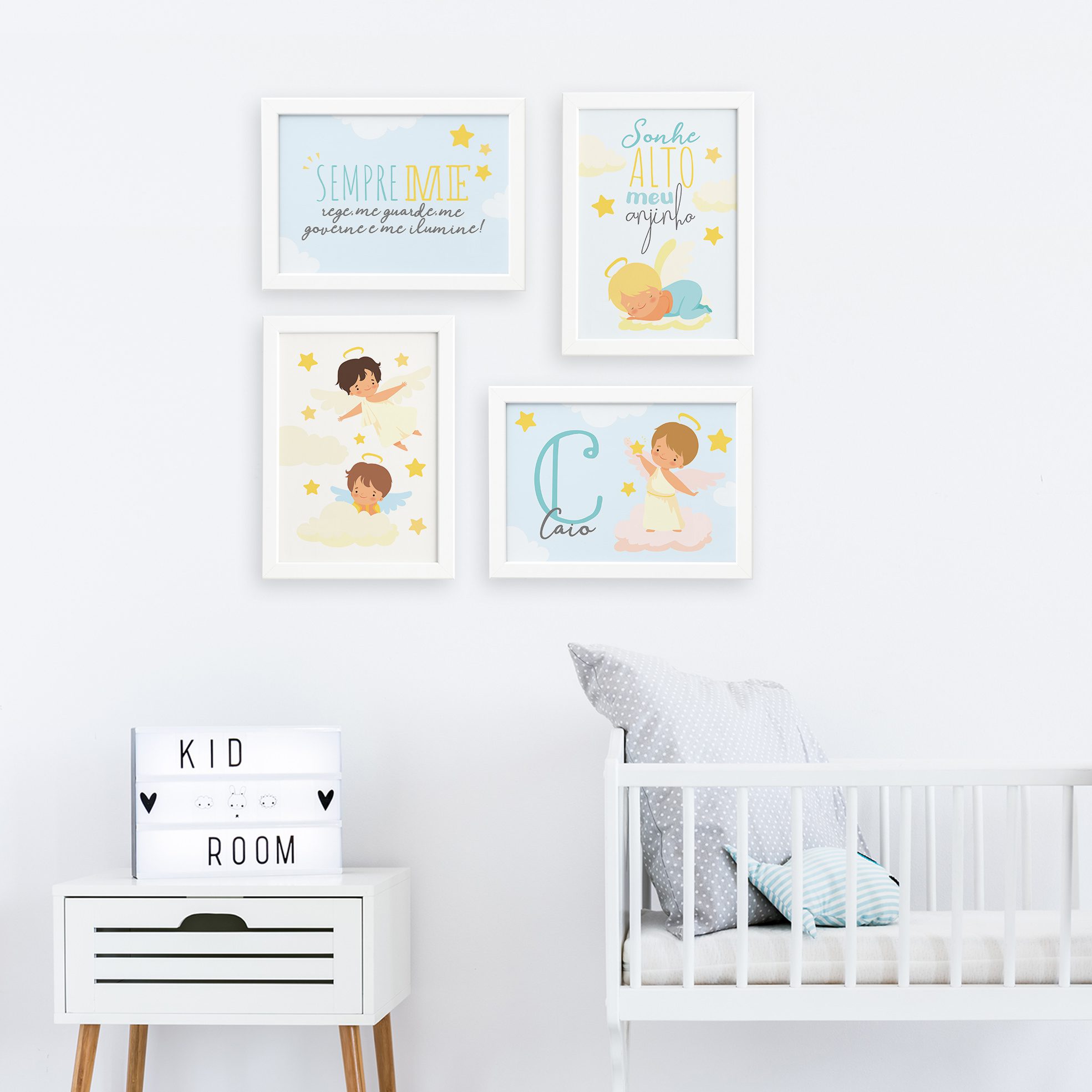 Quadros Nome Anjo Menino Moldura Branca