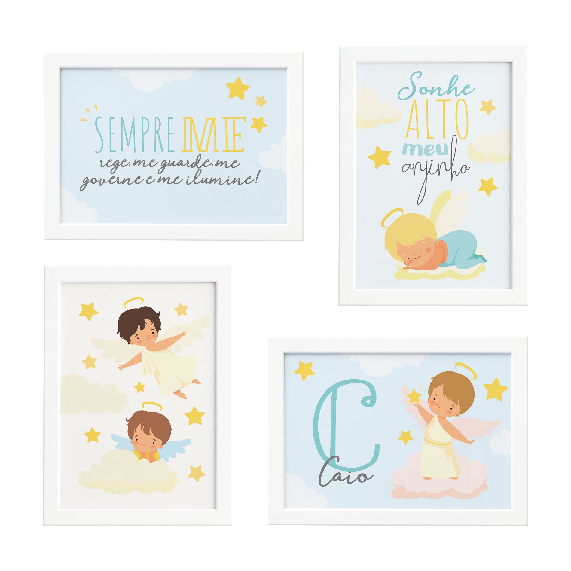 Quadros Nome Anjo Menino Moldura Branca