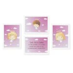 Quadros Anjos da Guarda Rosa Kit 4un Moldura Branca 33x43cm