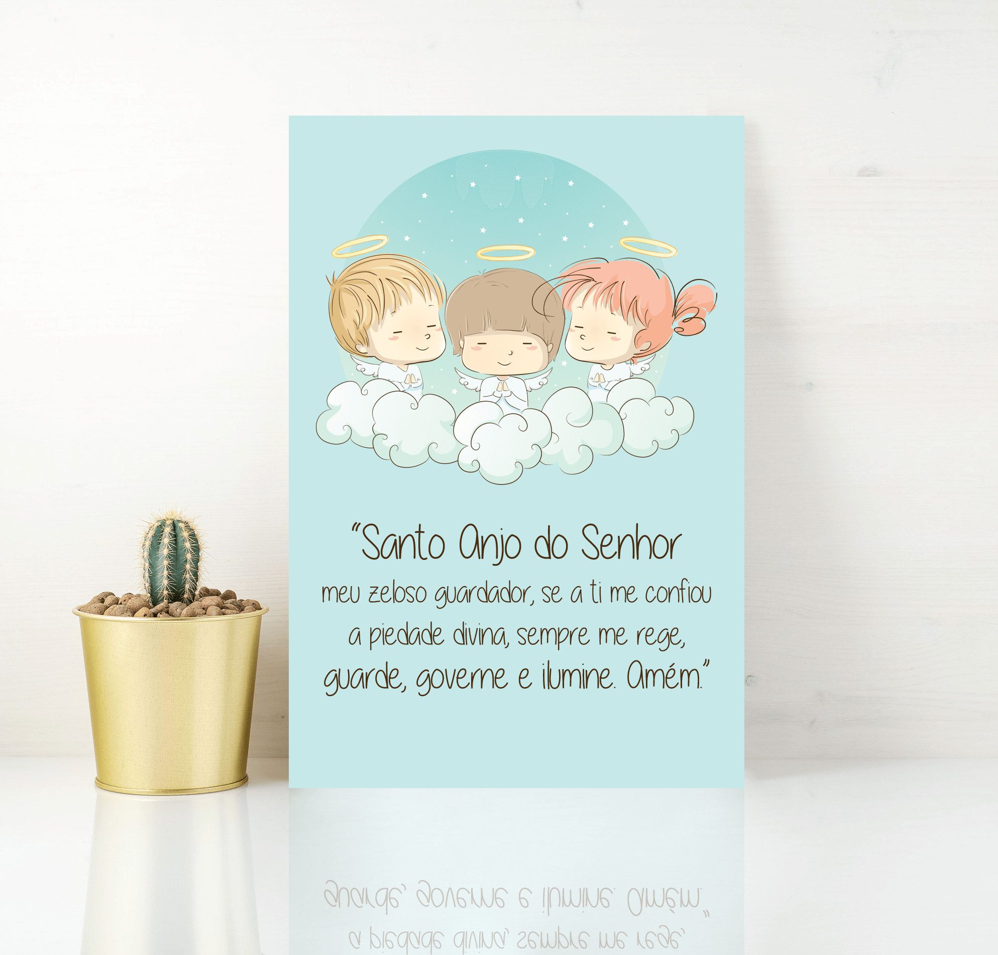 Placa Decorativa Infantil Oração Anjo da Guarda Azul 20x30cm