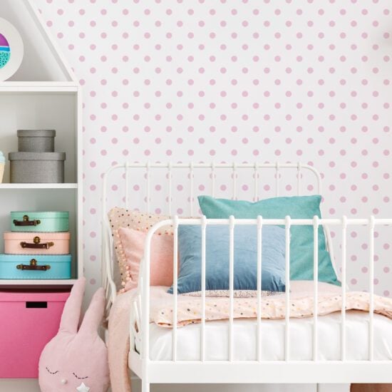 Papel de Parede Bolinhas Poa Rosa 57x270cm