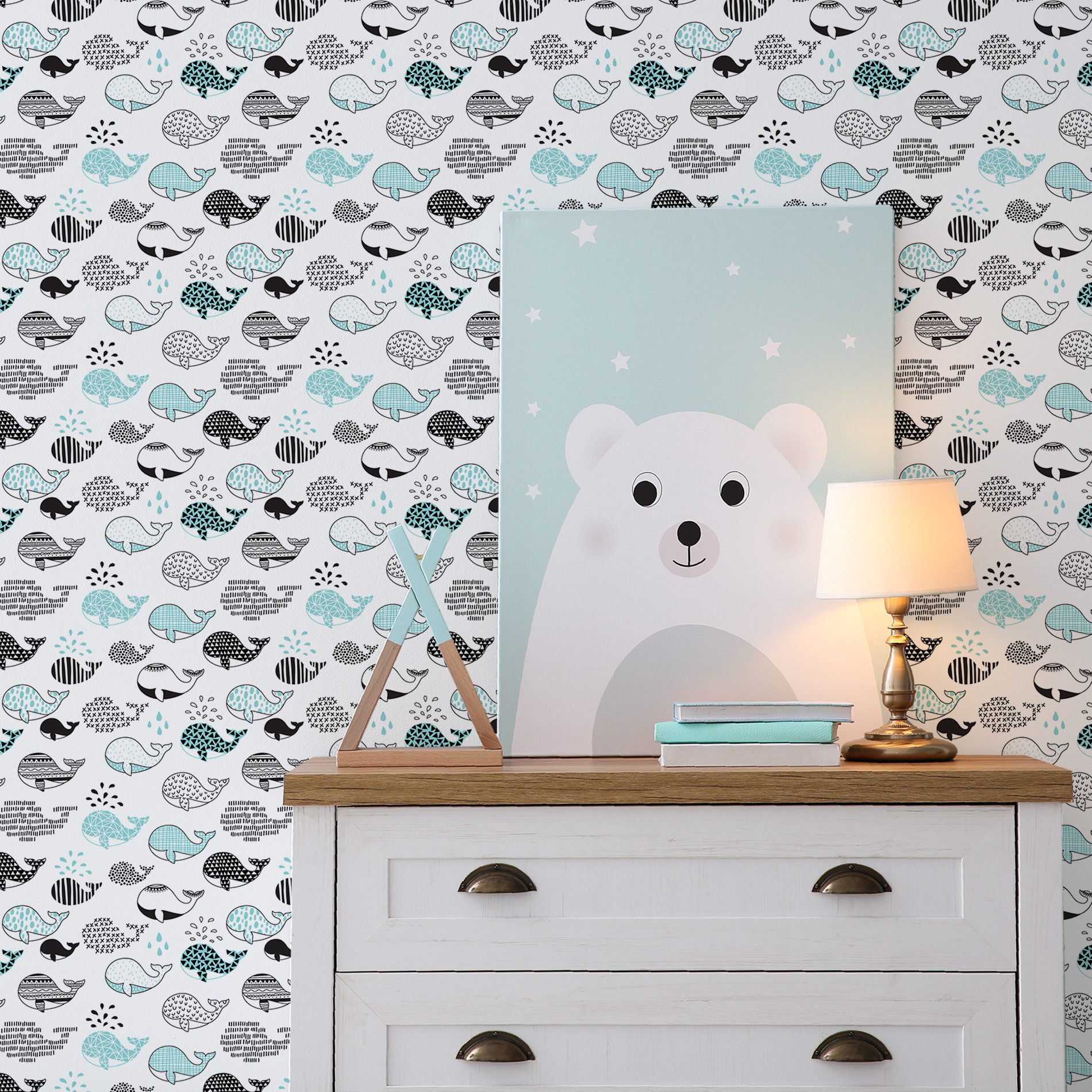 Papel de Parede Fundo do Mar Baleias Escandinavo