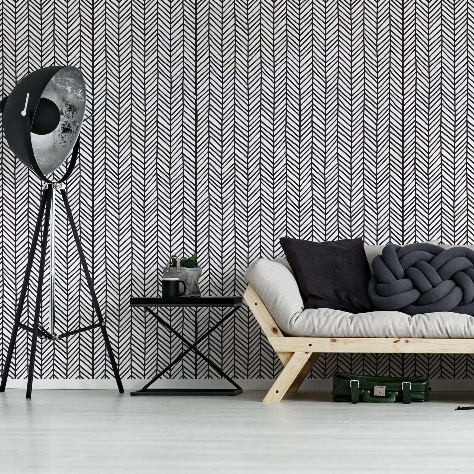 Papel de Parede Preto Sala de Estar Preto e Branco Minimalista