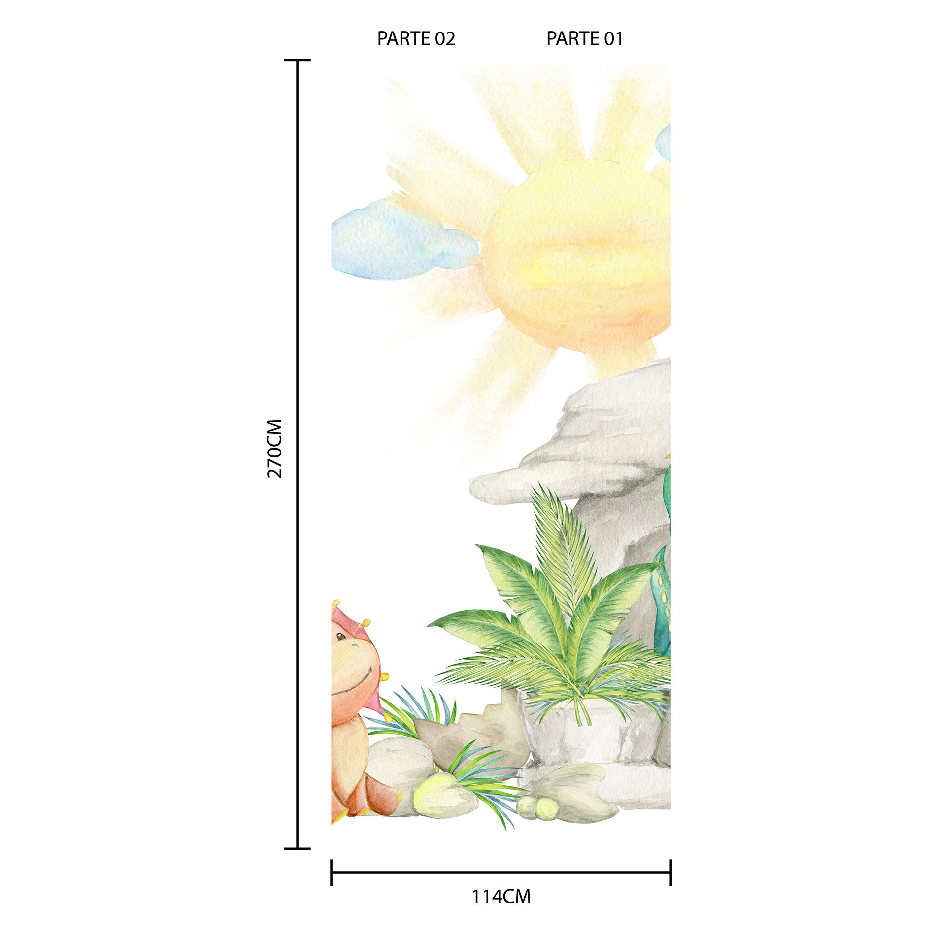 Papel de Parede Painel Dino Baby Aquarela