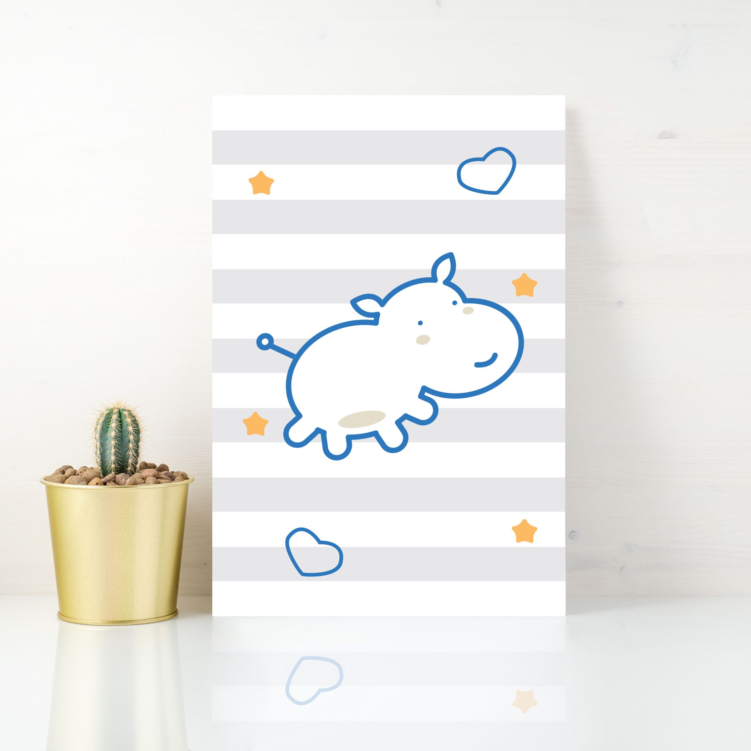 Placa Decorativa MDF Infantil Hipopótamo Azul